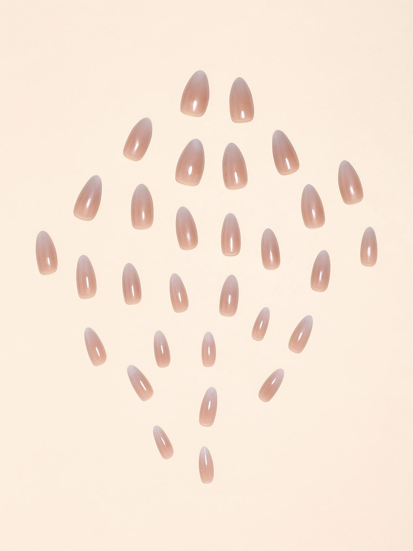 30Pcs/Set Long Pointed Bare & Milk White Gradient False Nail Tips with 1Pc Nail Buffing Bar and 1Pc Jelly Gel