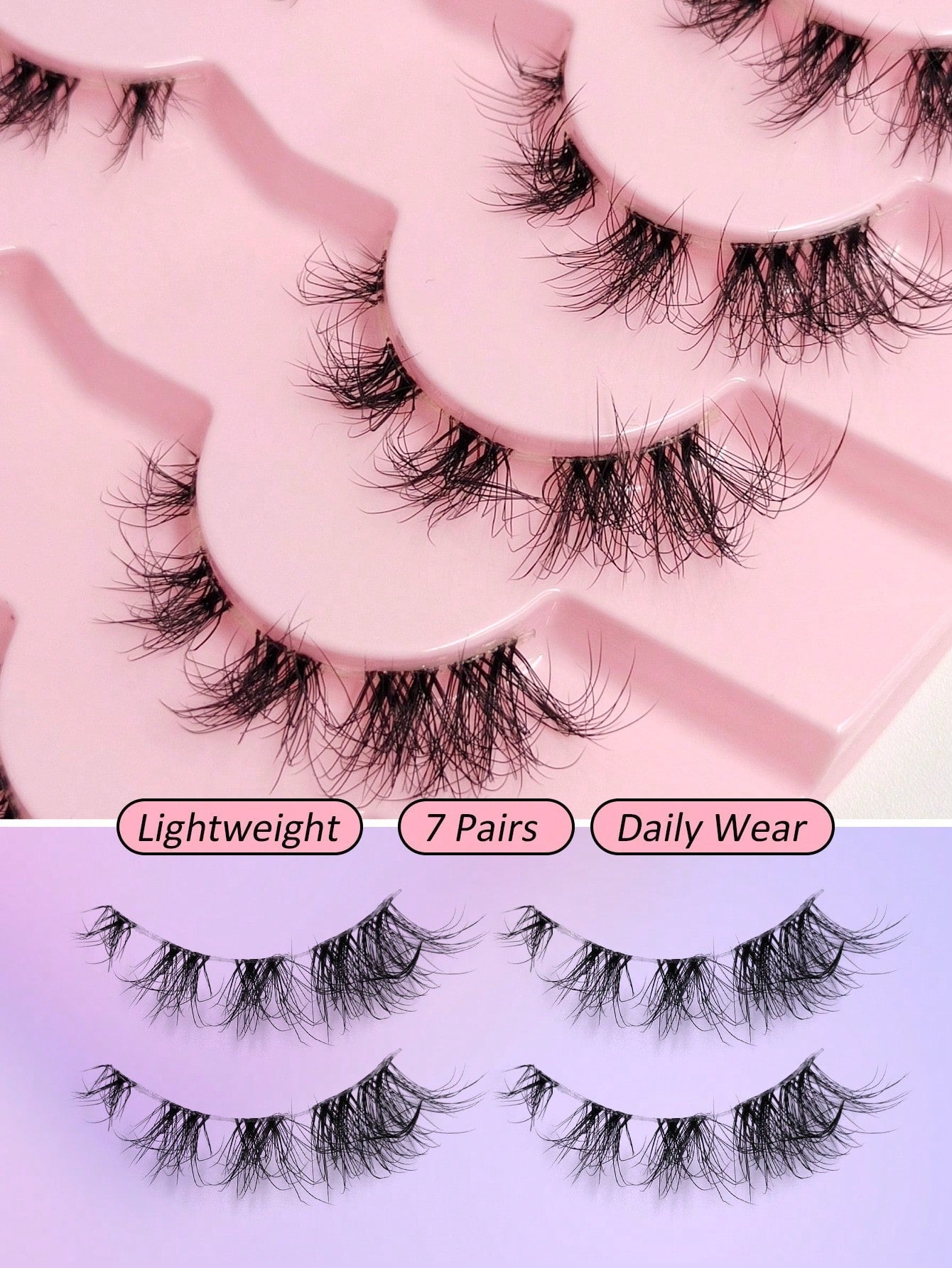 Full Strip Lashes 7 Pairs Clear Band Natural False Eyelashes Dramatic Volume Cat Eye Faux Mink Lashes