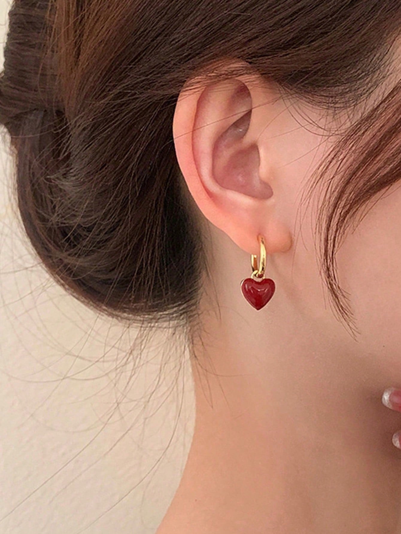 1Pair Fashion Zinc Alloy Heart Drop Earrings for Women for Daily Life