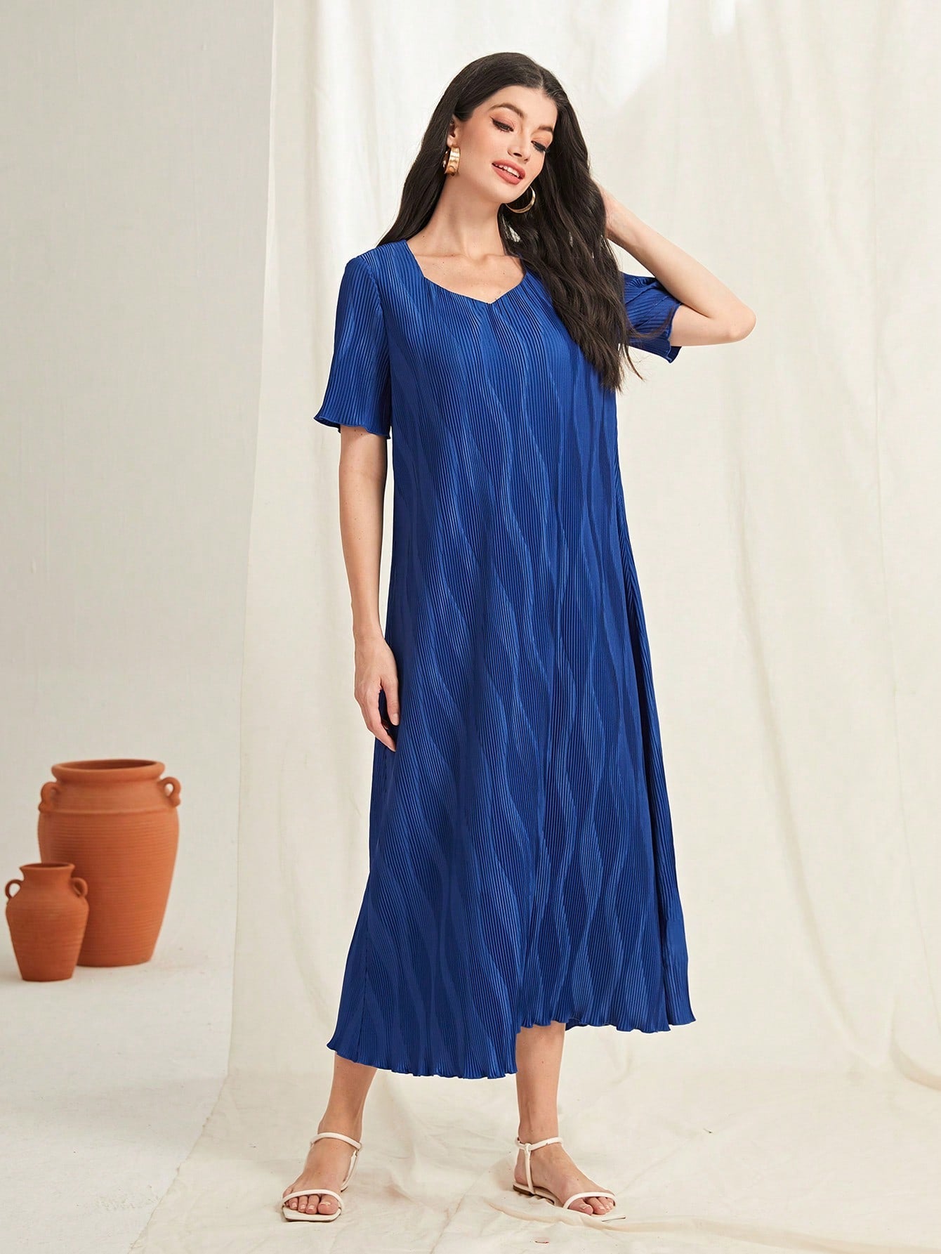 SHEIN Mulvari Sweetheart Neck Lettuce Trim Dress