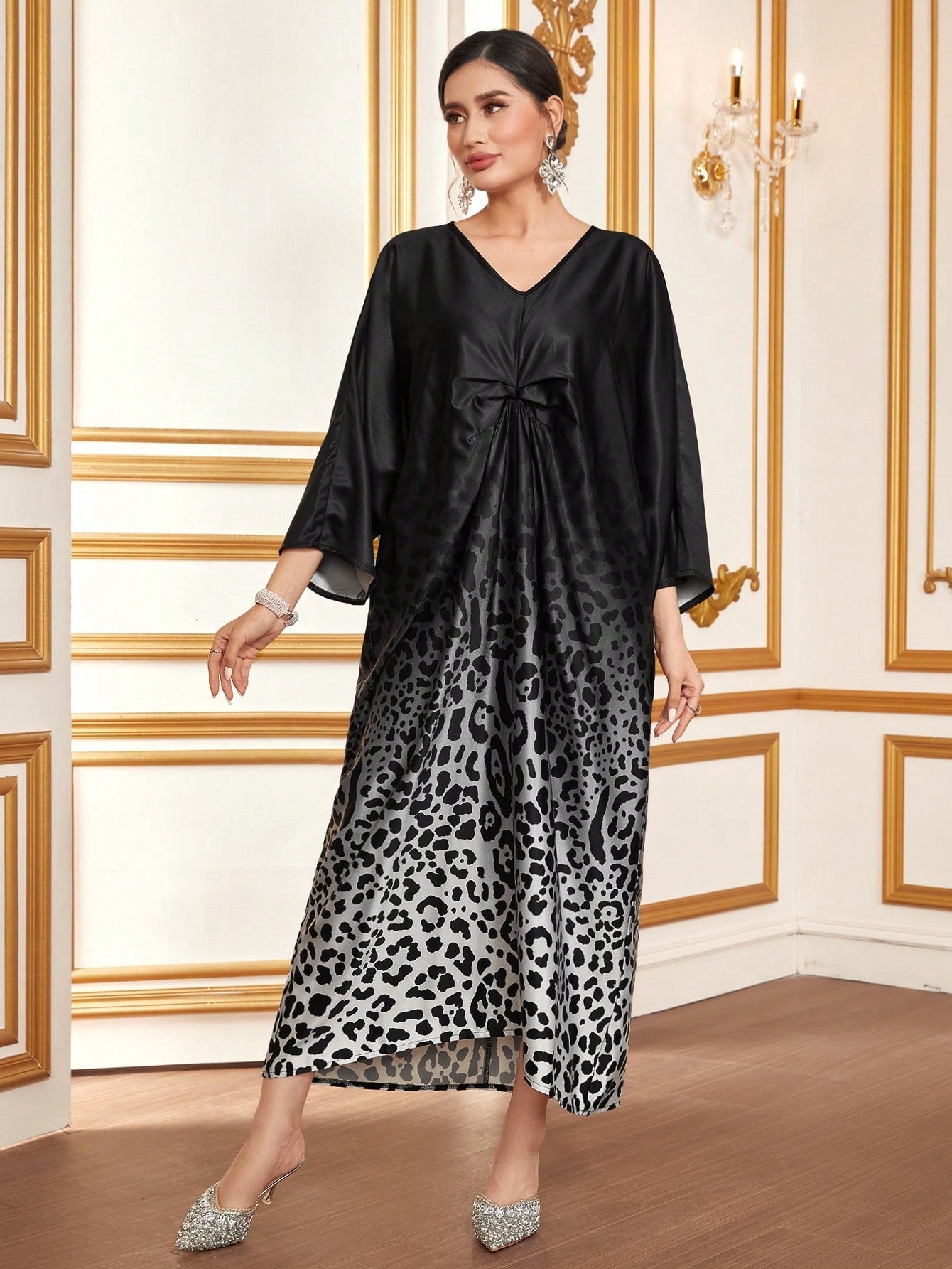 SHEIN Najma Leopard Print Batwing Sleeve Kaftan