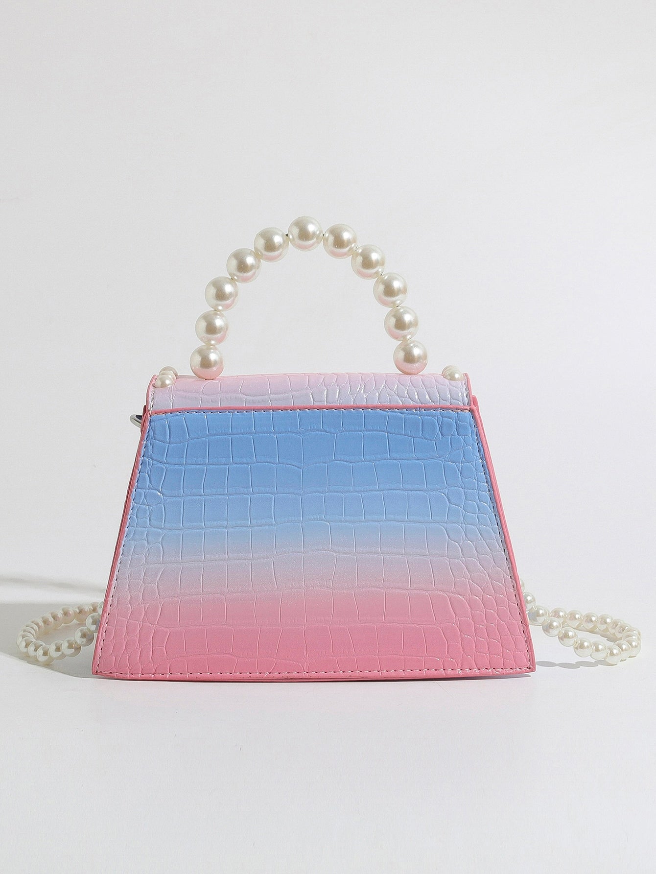 Small Square Bag Faux Pearl Decor Ombre Design