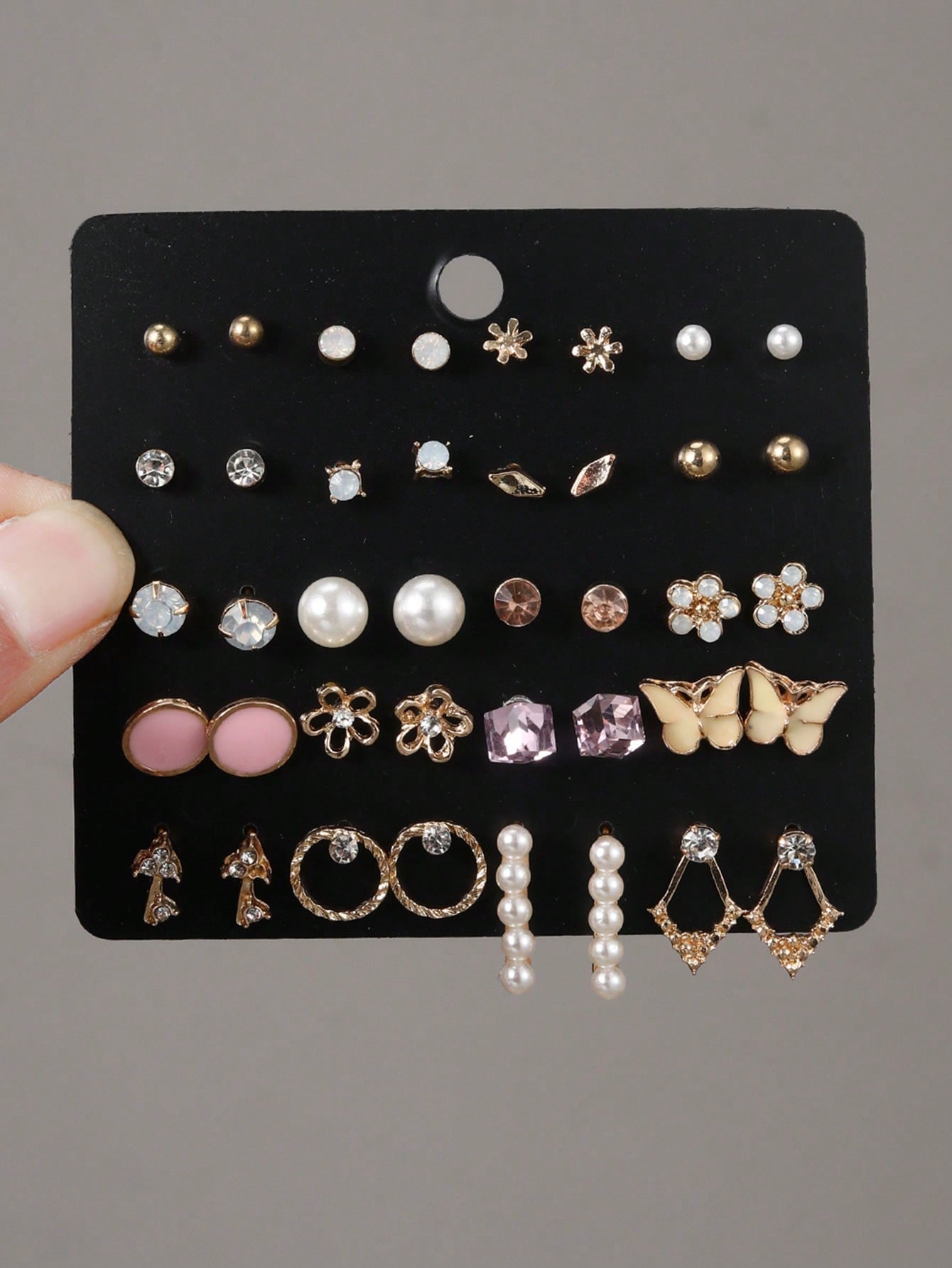 20Pairs/Set Rhinestone Butterfly & Pearl Decor Oil Drop Stud Earrings
