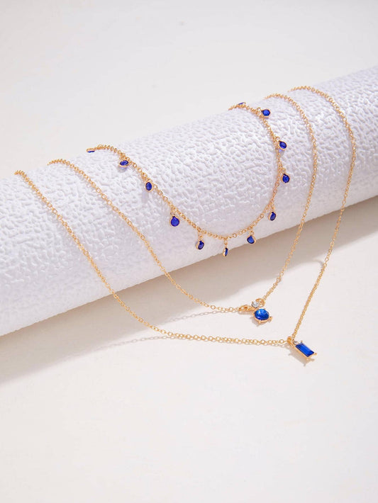 2Pcs/Set Rhinestone Decor Necklace