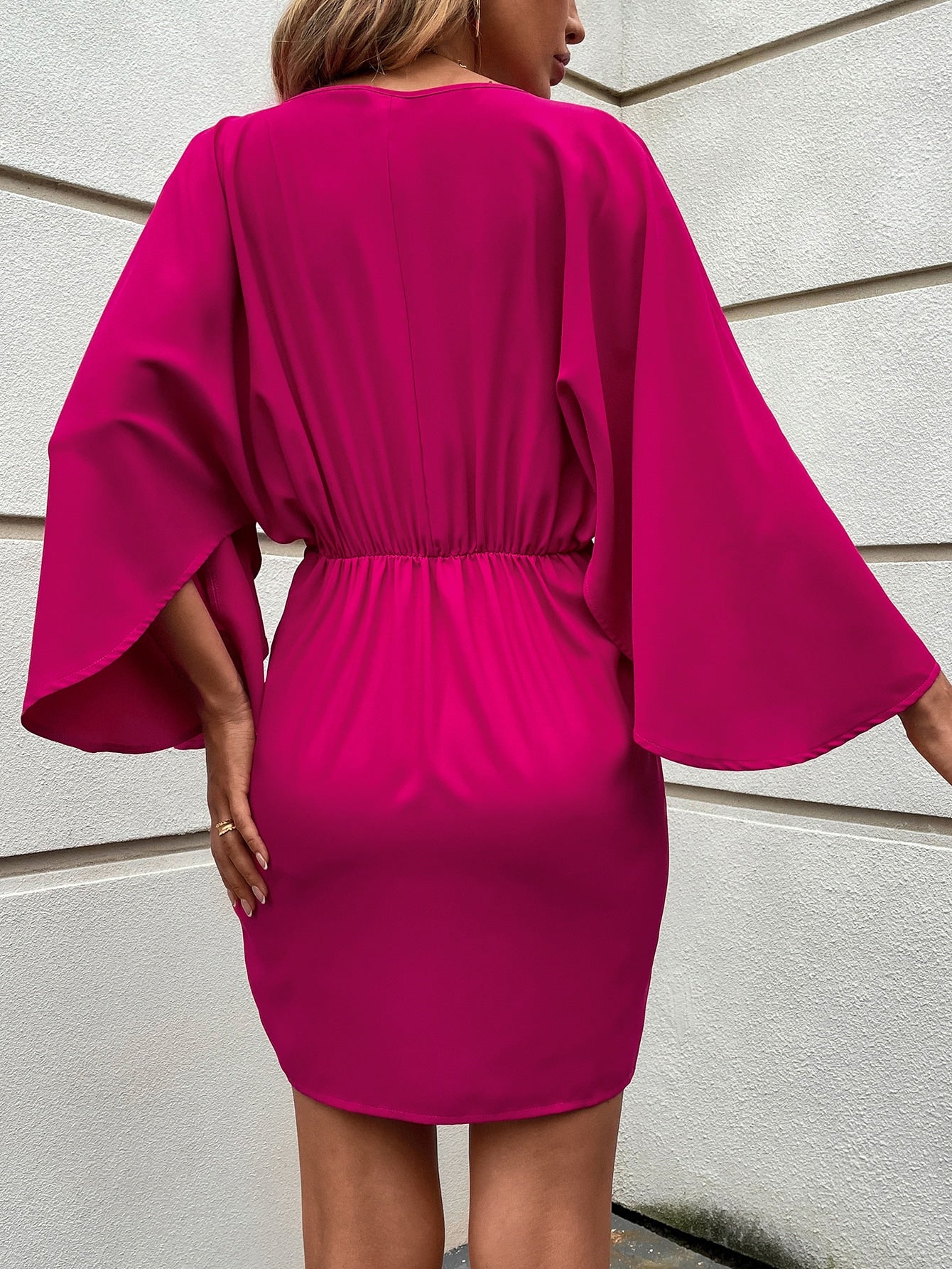 Knot Front Flounce Sleeve Dress