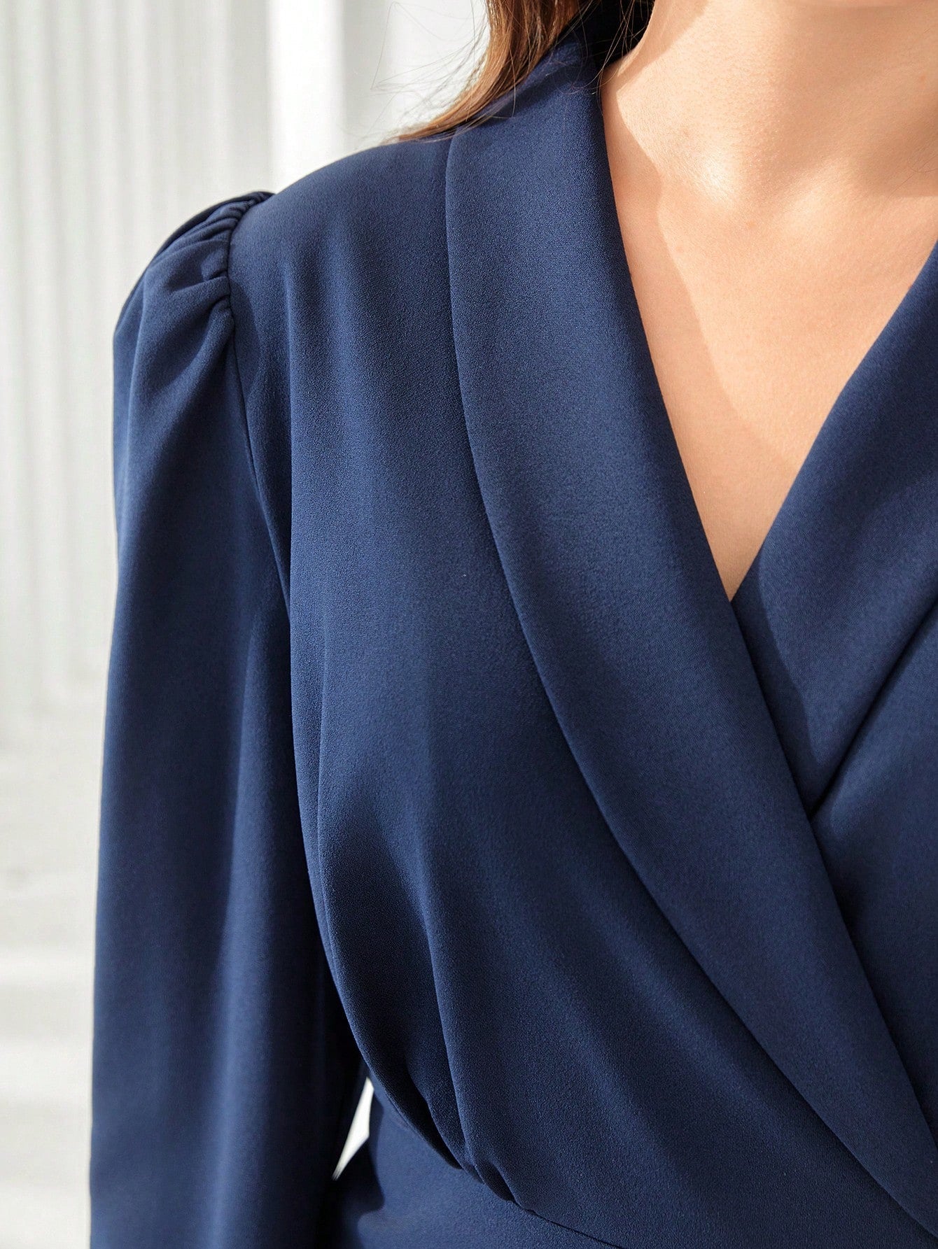 SHEIN Modely plus Shawl Collar Puff Sleeve Flare Hem Dress