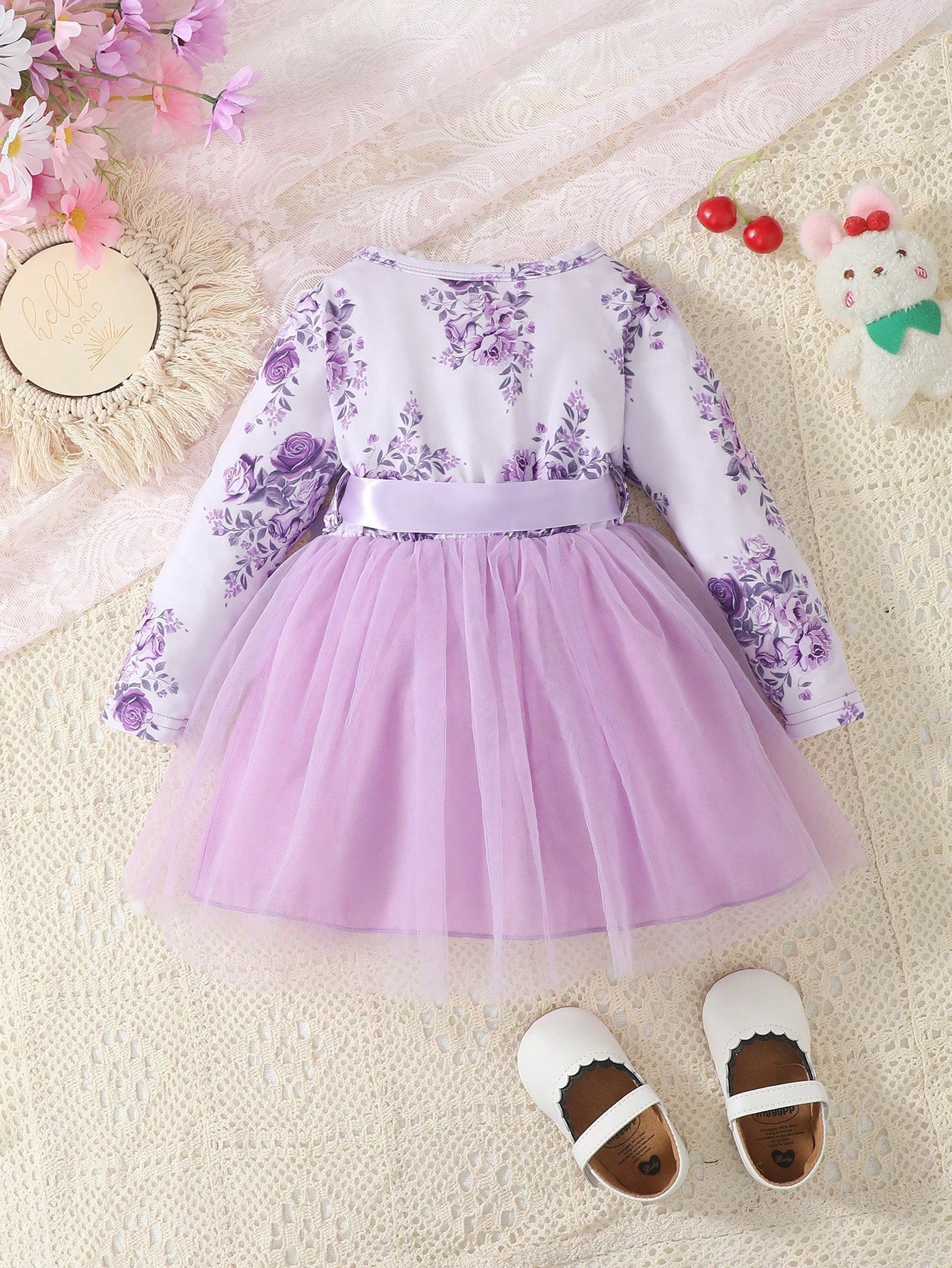 Baby Girl Floral Print Mesh Hem Dress