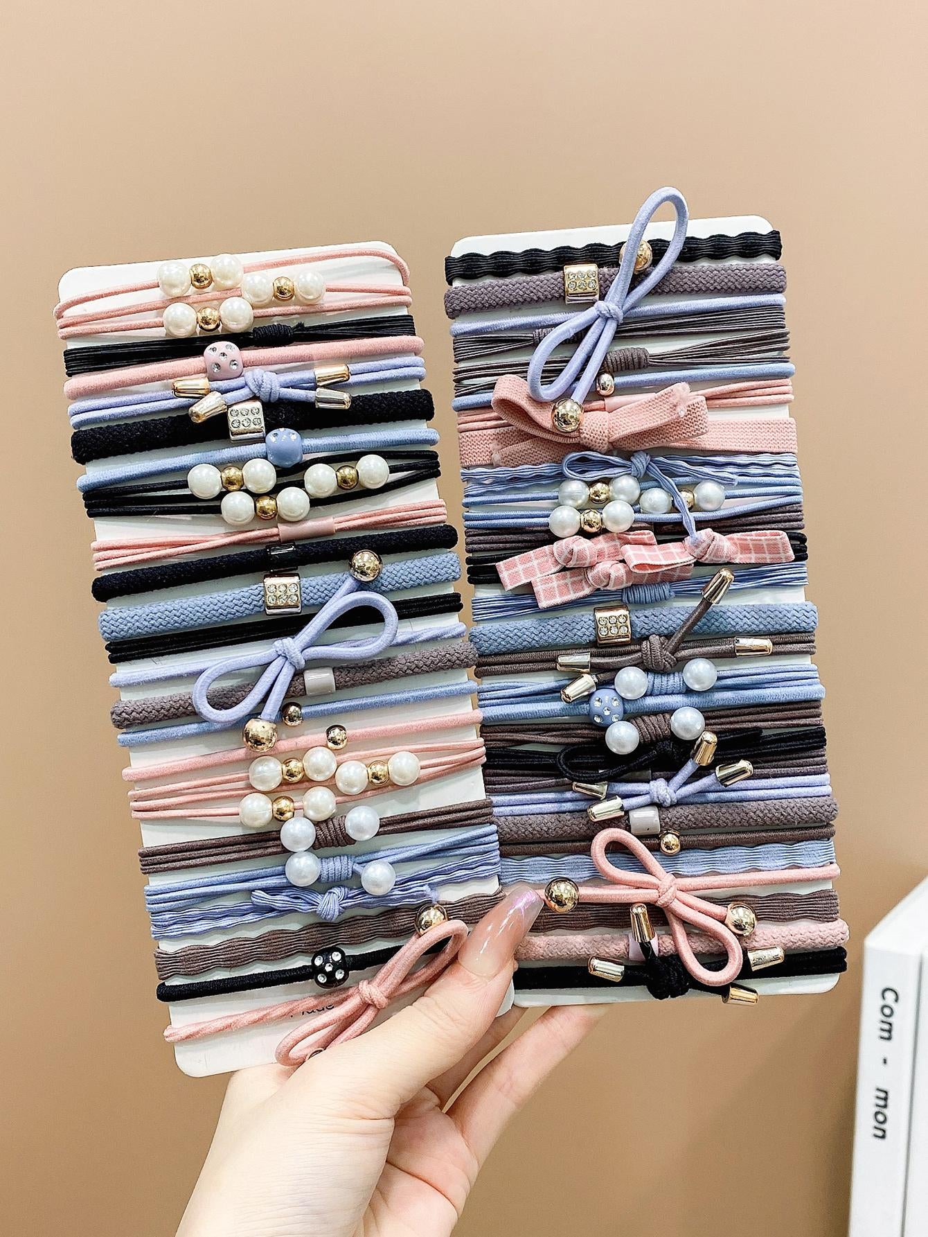 50Pcs Girls Bow & Faux Pearl Decor Fashionable Hair Tie for Daily Life
