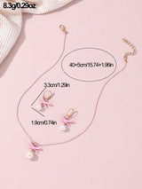 3Pcs/Set Girls' Pearl Necklace with Bowknot Pendant, 1 Pair of Earrings and 2Pcs Sweet Daily Accessories