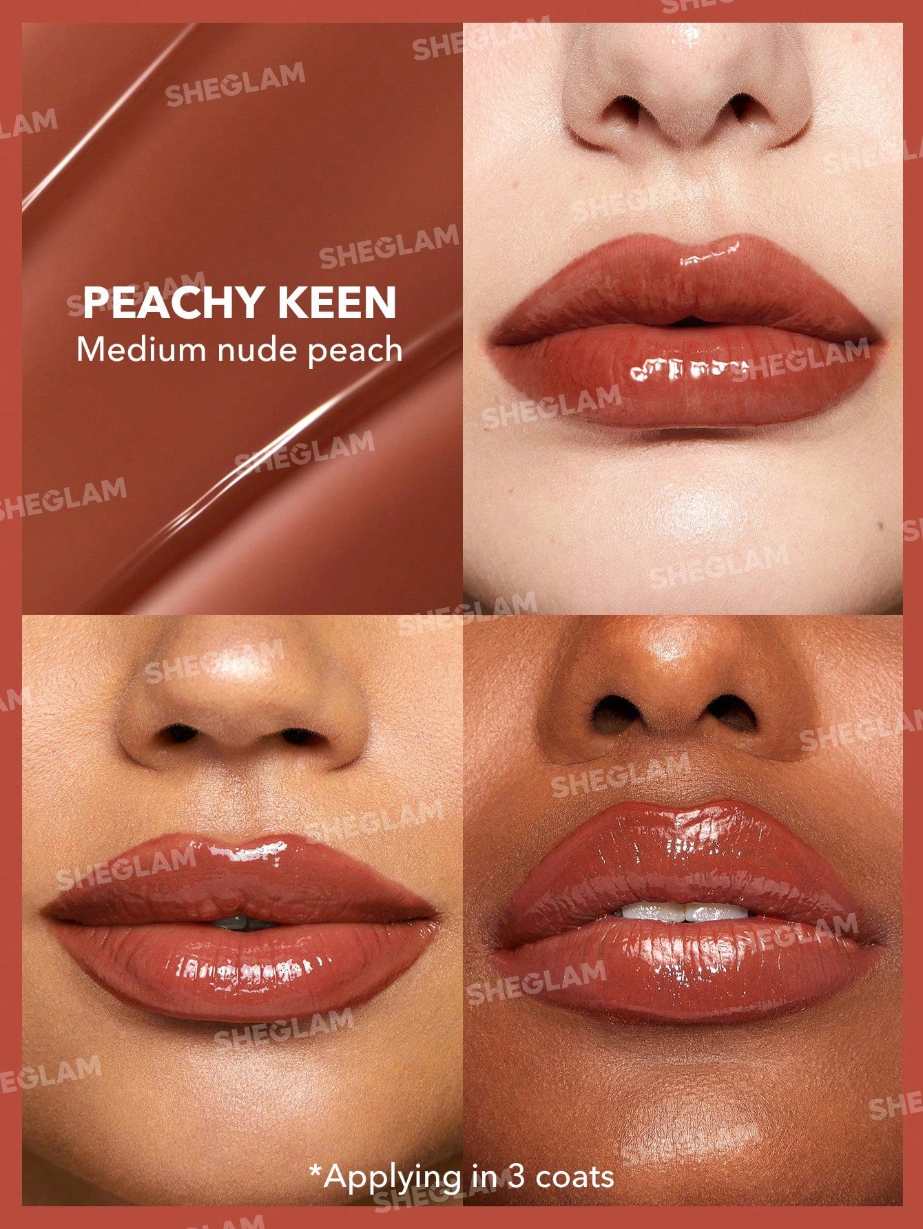 SHEGLAM Pout-Perfect Shine Lip Plumper-Peachy Keen Moisturizing Plumping Solid Lip Gloss Non-Stick Nourishing Lip Plumping Serum Coconut Oil Lipstick Lip Cosmetics Brown Summer Lip Plumper