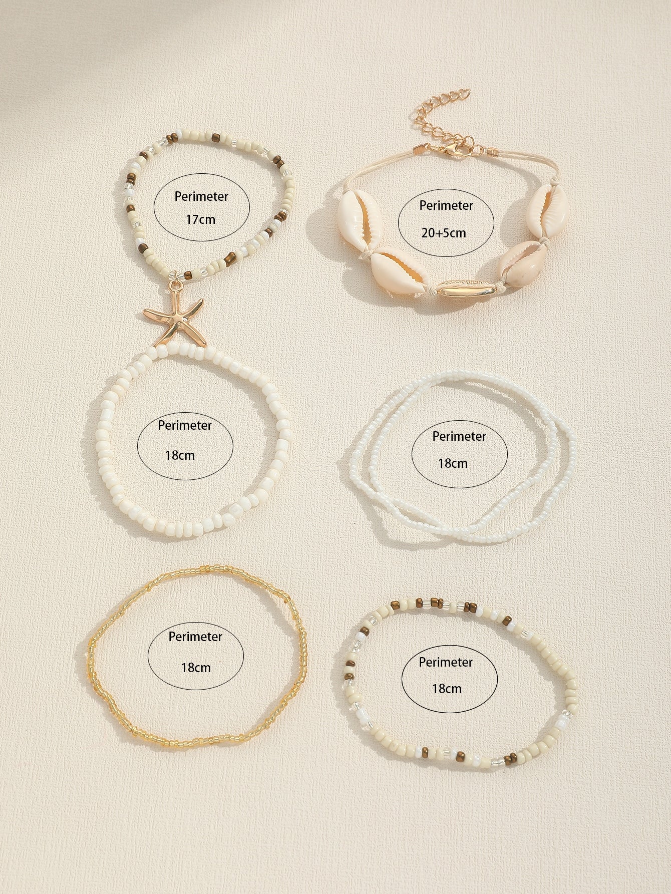7Pcs Bohemian Style Beaded Bracelet Set with Conch Shell and Starfish Pendant for Women