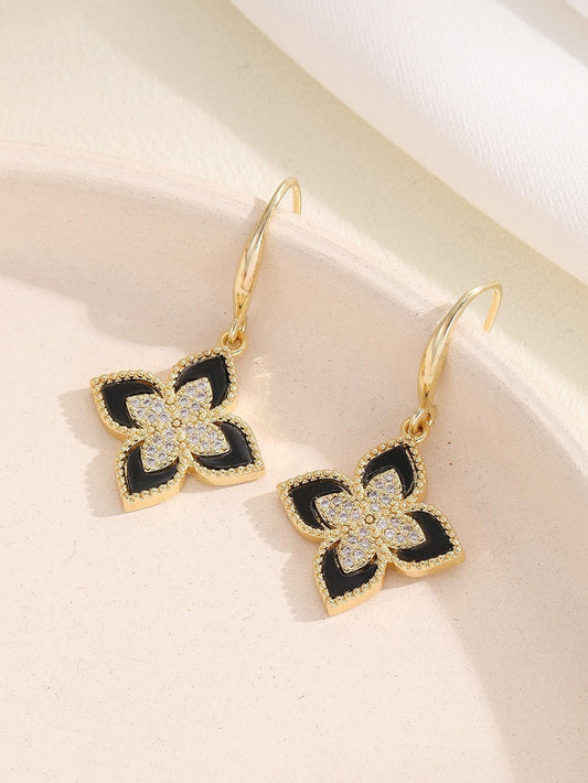 Cubic Zirconia Flower Decor Drop Earrings