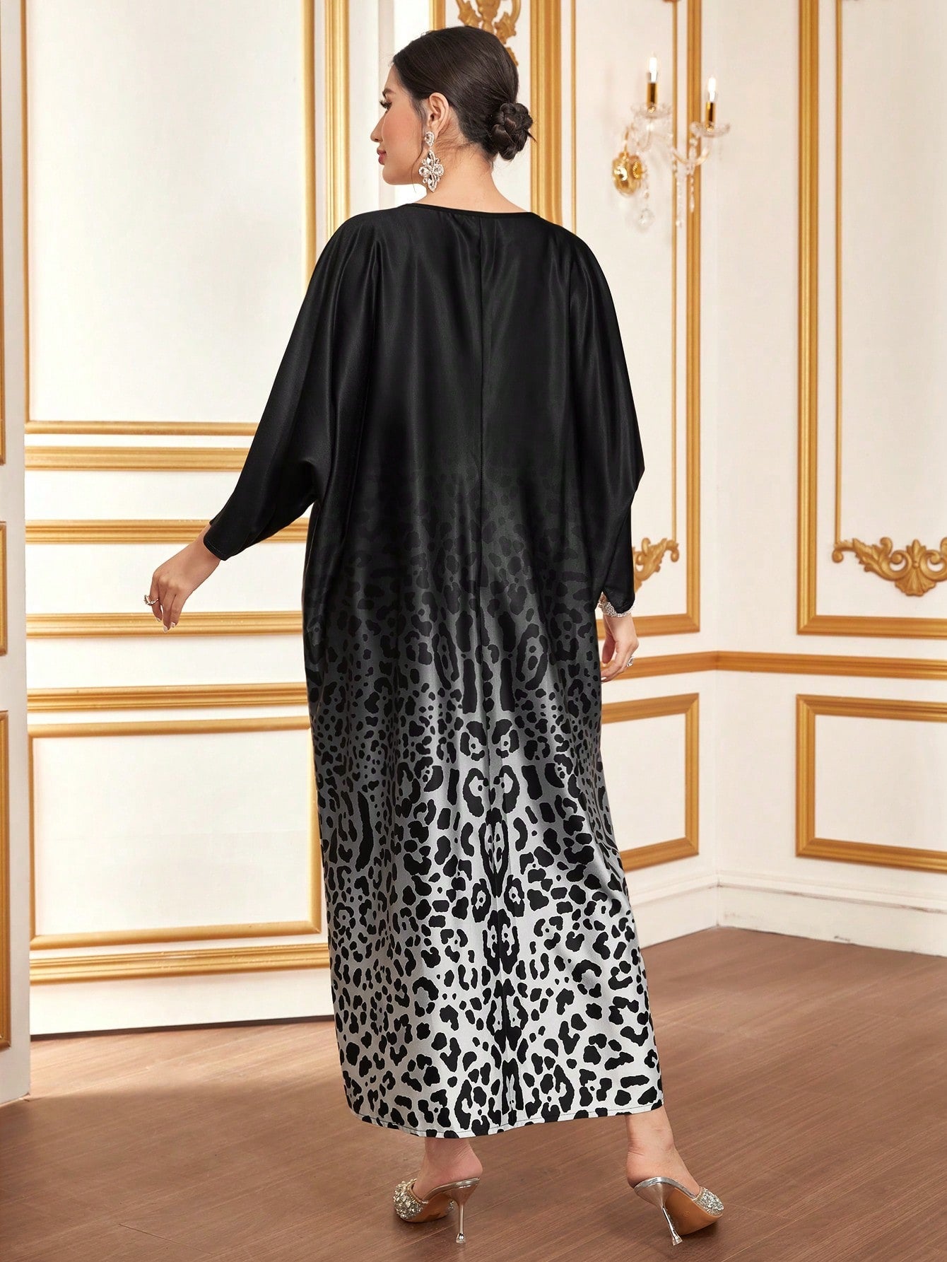 SHEIN Najma Leopard Print Batwing Sleeve Kaftan