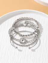 4Pcs/Set Glamorous Zinc Alloy Cubic Zirconia Decor Bracelet for Women for Daily Decoration