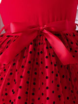 SHEIN Kids EVRYDAY Little Girls' Polka Dot Mesh Flying Sleeve Dress with Belt for Spring