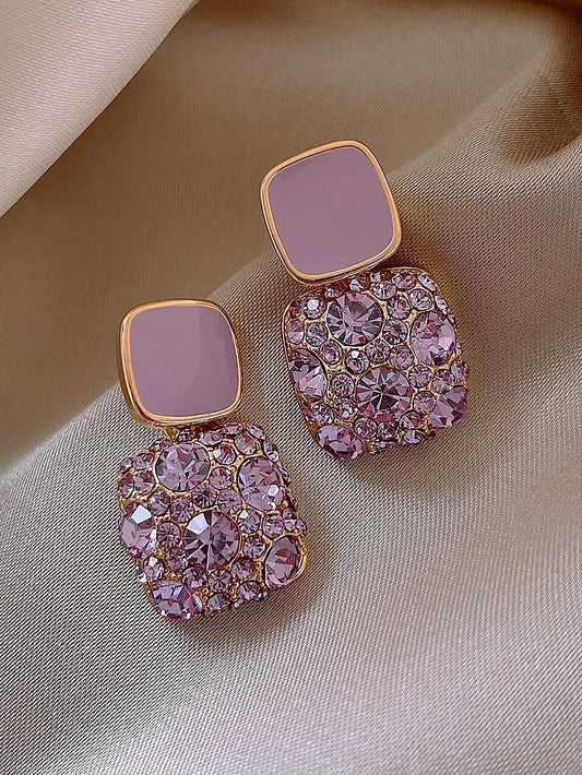 1Pair Glamorous Zinc Alloy Rhinestone Square Drop Earrings for Women for Party