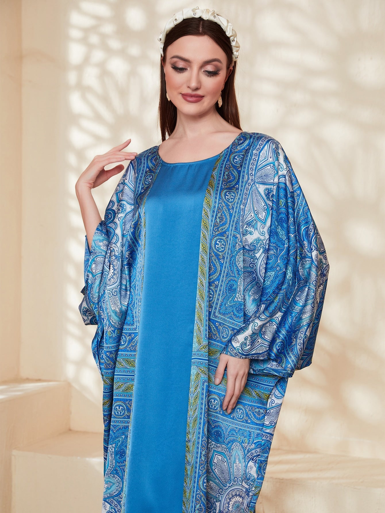 SHEIN Najma Graphic Print Batwing Sleeve Kaftan Dress