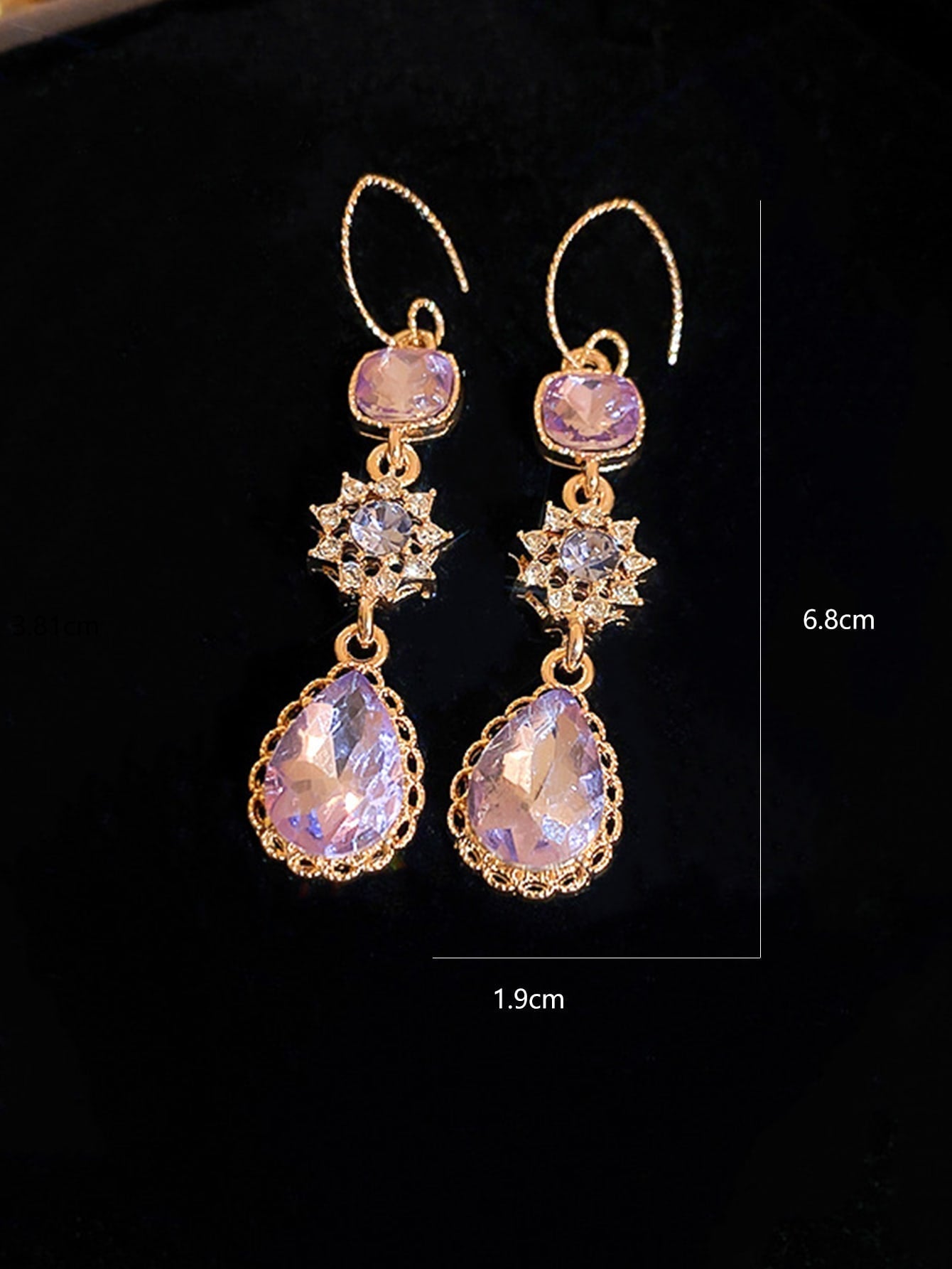 1Pair French Style Long Teardrop Shape Emerald & Crystal Stud Earrings for Women, Party