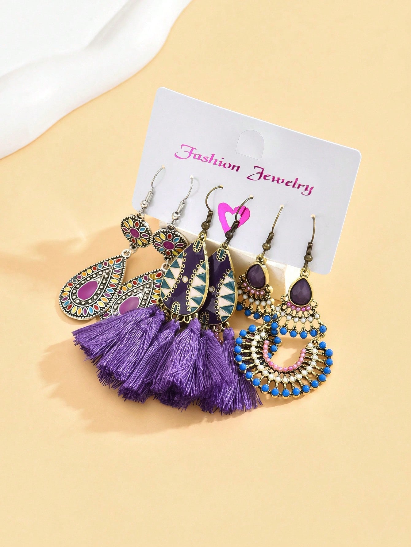 6Pcs/Set Vintage Tassel Combination Earrings for Women Bohemian Style Irregular Vacation Ear Jewelry