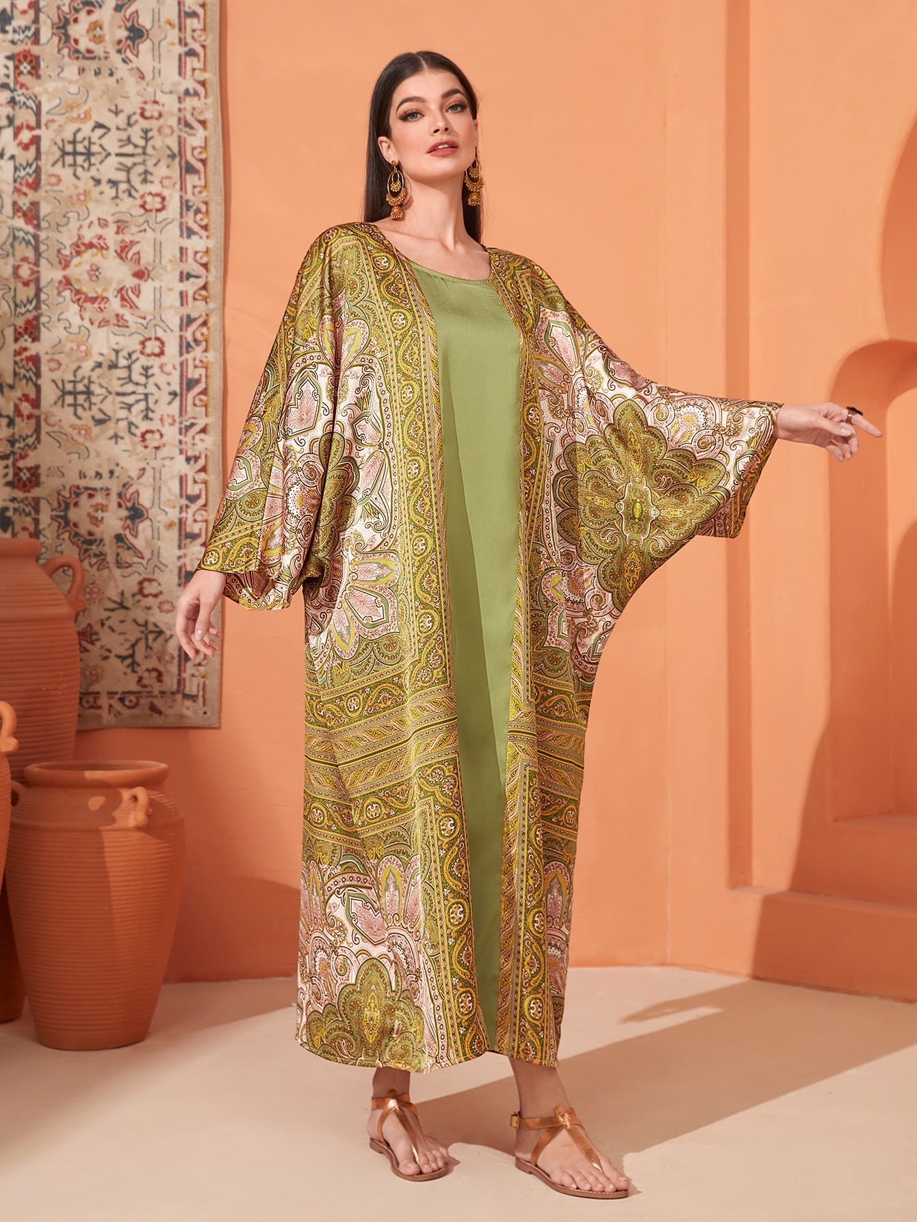 SHEIN Najma Allover Floral Print Batwing Sleeve Kaftan