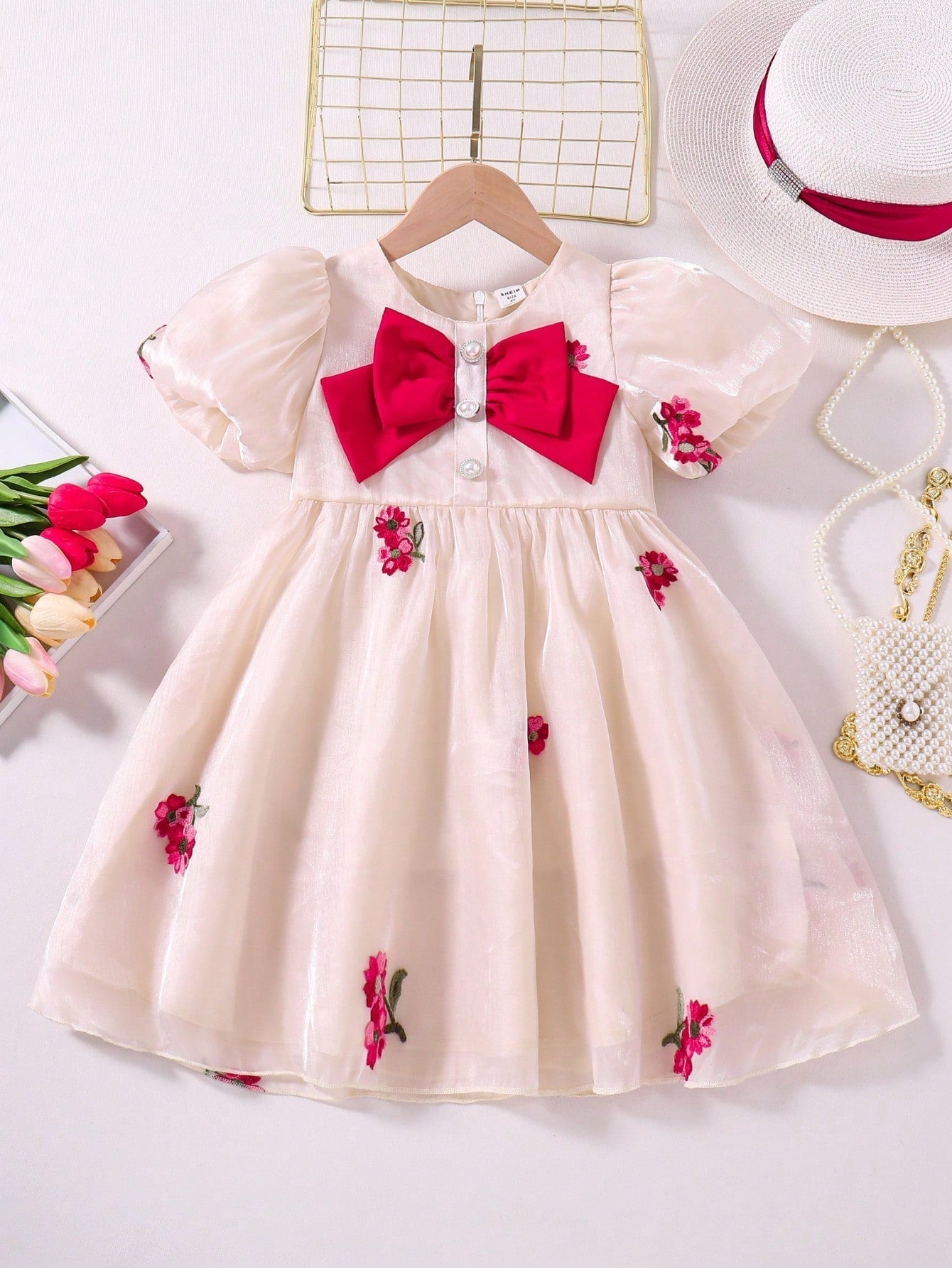 SHEIN Kids CHARMNG Toddler Girls' Gorgeous Party Dress with Bow Decoration