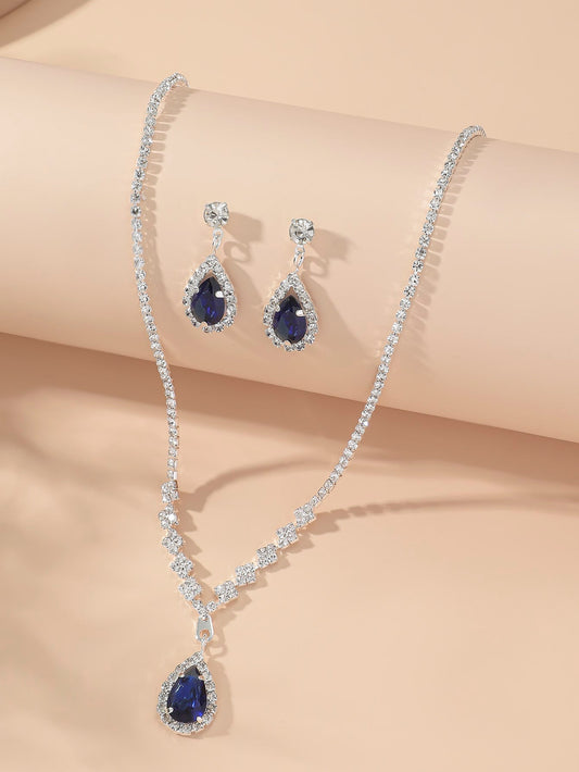 3Pcs/Set Rhinestone Water-Drop Decor Jewelry Set