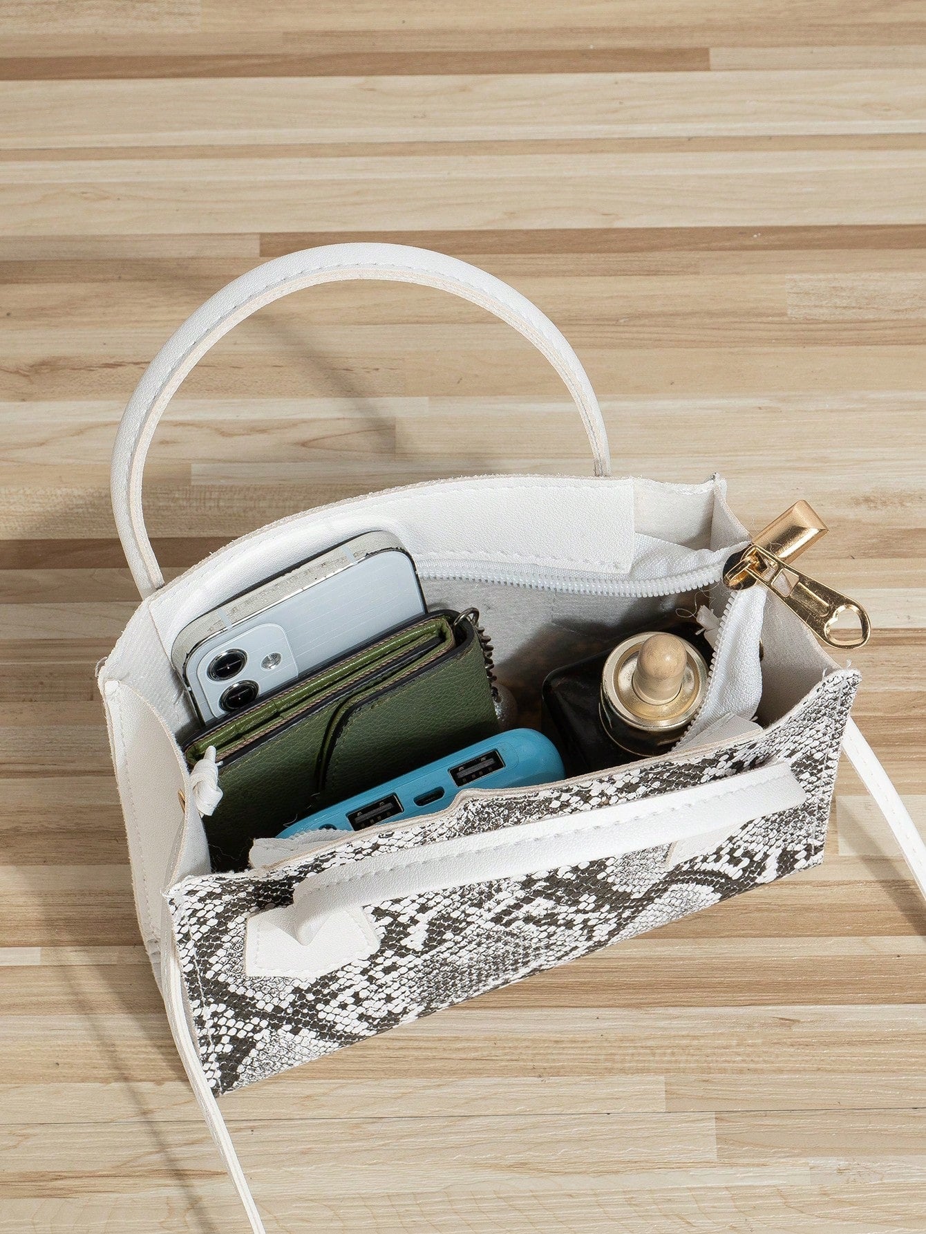 Fashionable & Portable Snake Pattern Handbag All over Snake Skin Pattern Bag Set, Classic Textured Pu Leather Tote Bag, Shoulder Chain Bag, Long Wallet & Credit Card Holder for Women