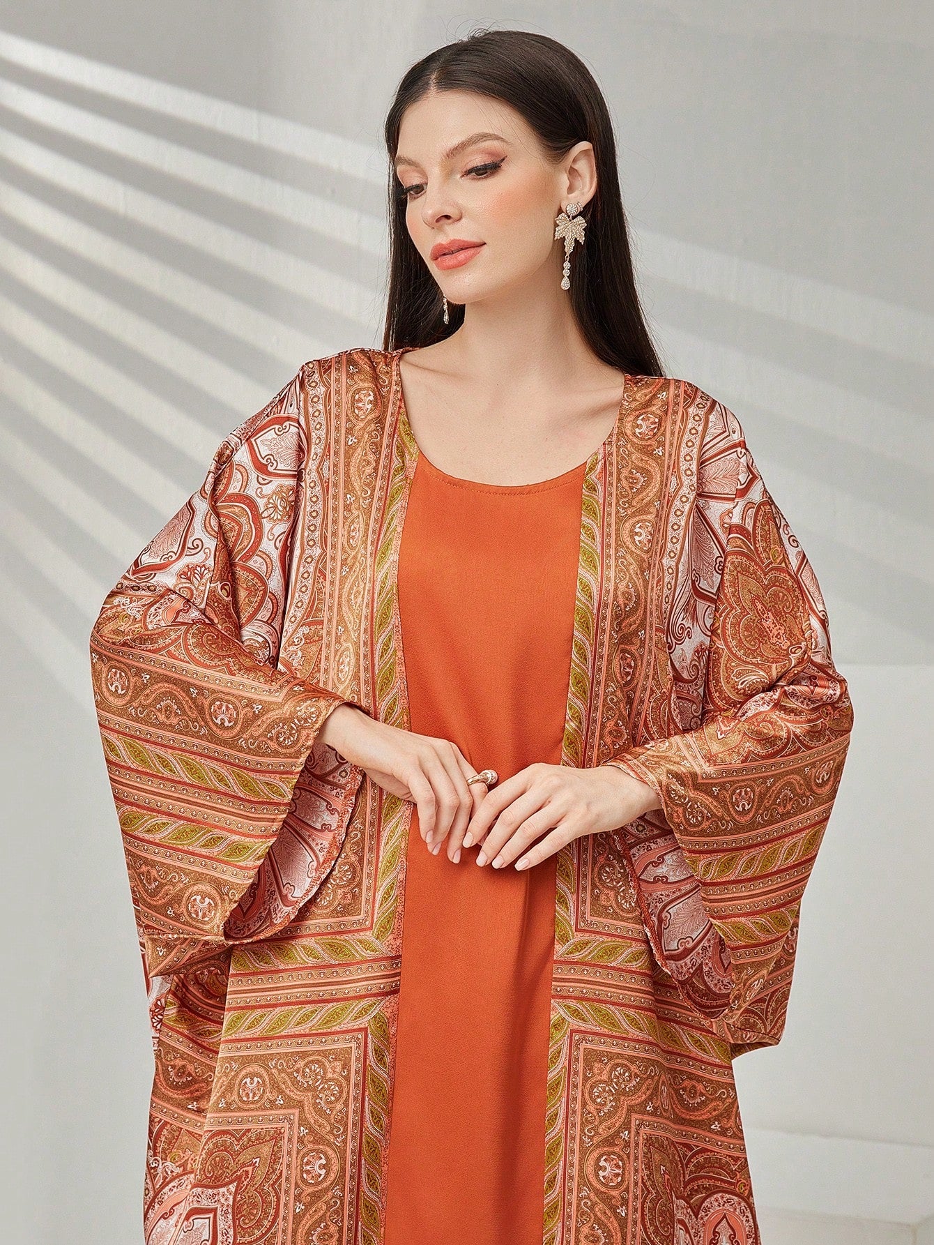 SHEIN Najma Full Printed Batwing Sleeve Kaftan
