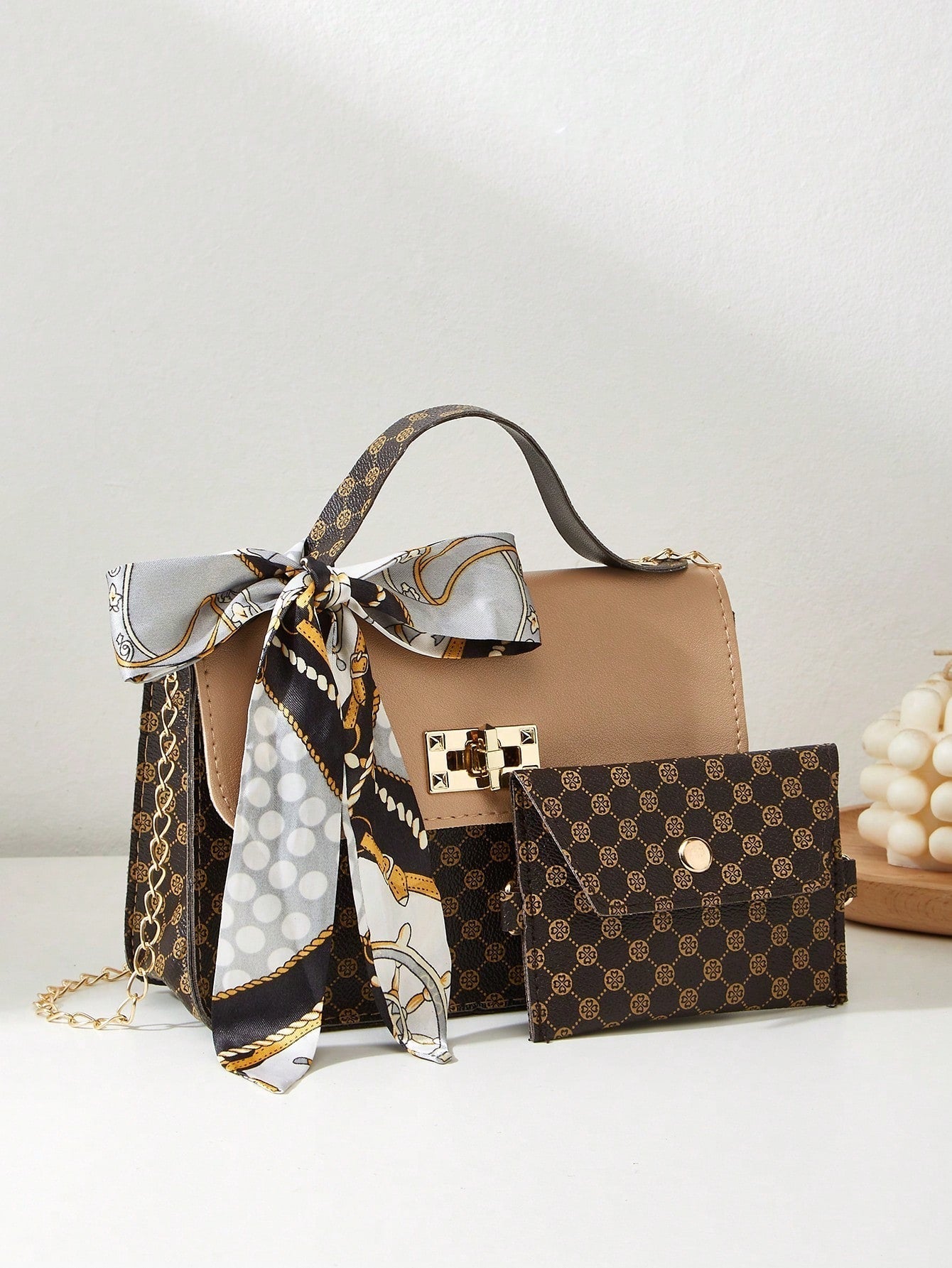 Bags Shoulder Crossbody Bag Chain Bag Women'S Combination Bag Two-Piece Set Silk Scarf Handbag Coin Purse