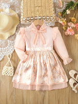 SHEIN Kids CHARMNG Young Girl Graphic Print Ruffle Trim Flounce Sleeve Dress