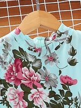Teen Girls Floral Print Butterfly Sleeve Pleated Hem Belted Dress
