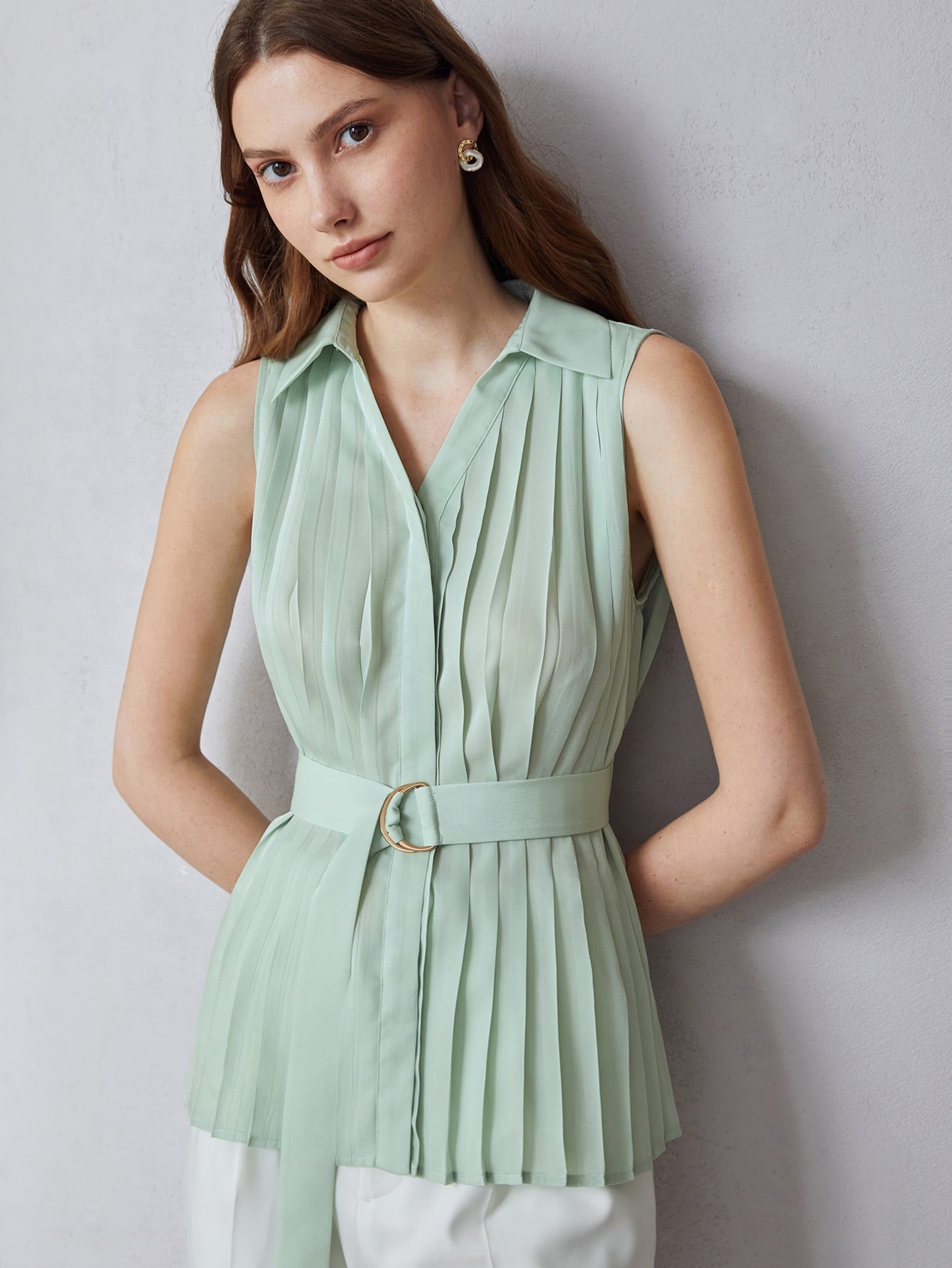 MOTF PREMIUM PLEATED BELTED SHIRT