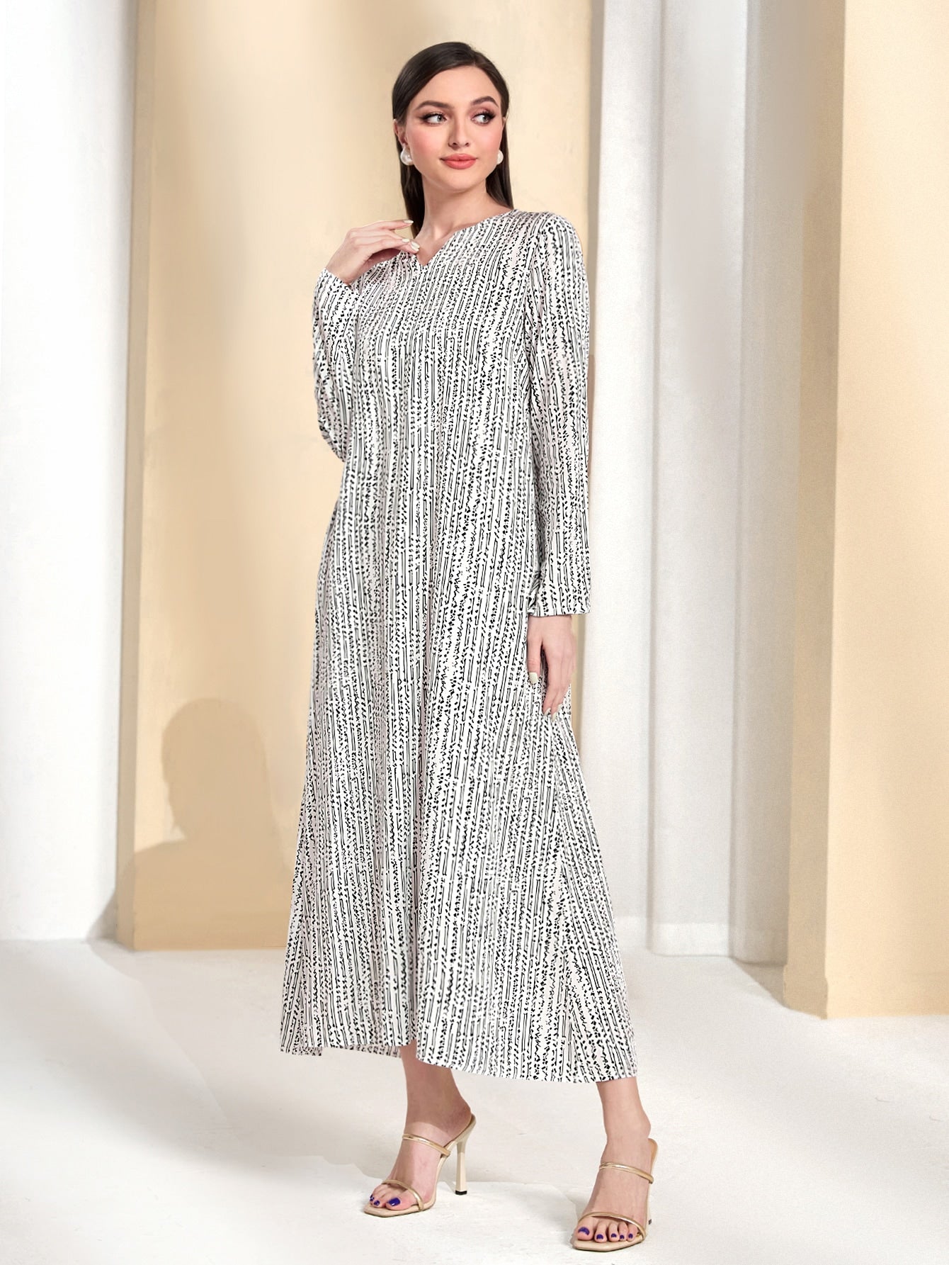 SHEIN Najma Striped Notched Neckline Hidden Pocket Dress