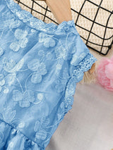 SHEIN Kids CHARMNG Young Girl Shamrock Embroidery Contrast Lace Scallop Trim Dress