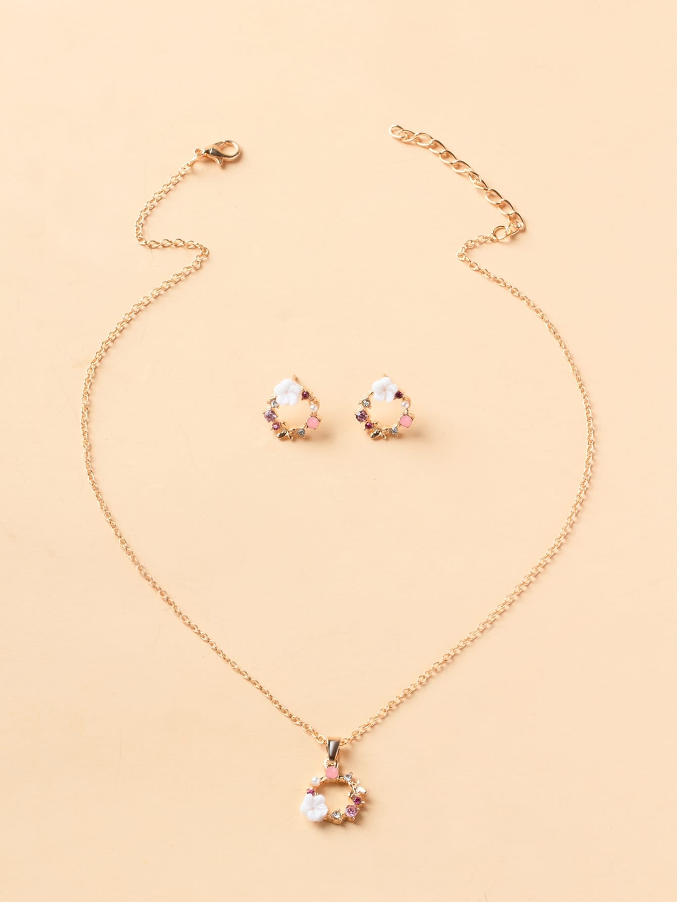 1Pc Floral Decor Necklace & 1Pair Stud Earrings