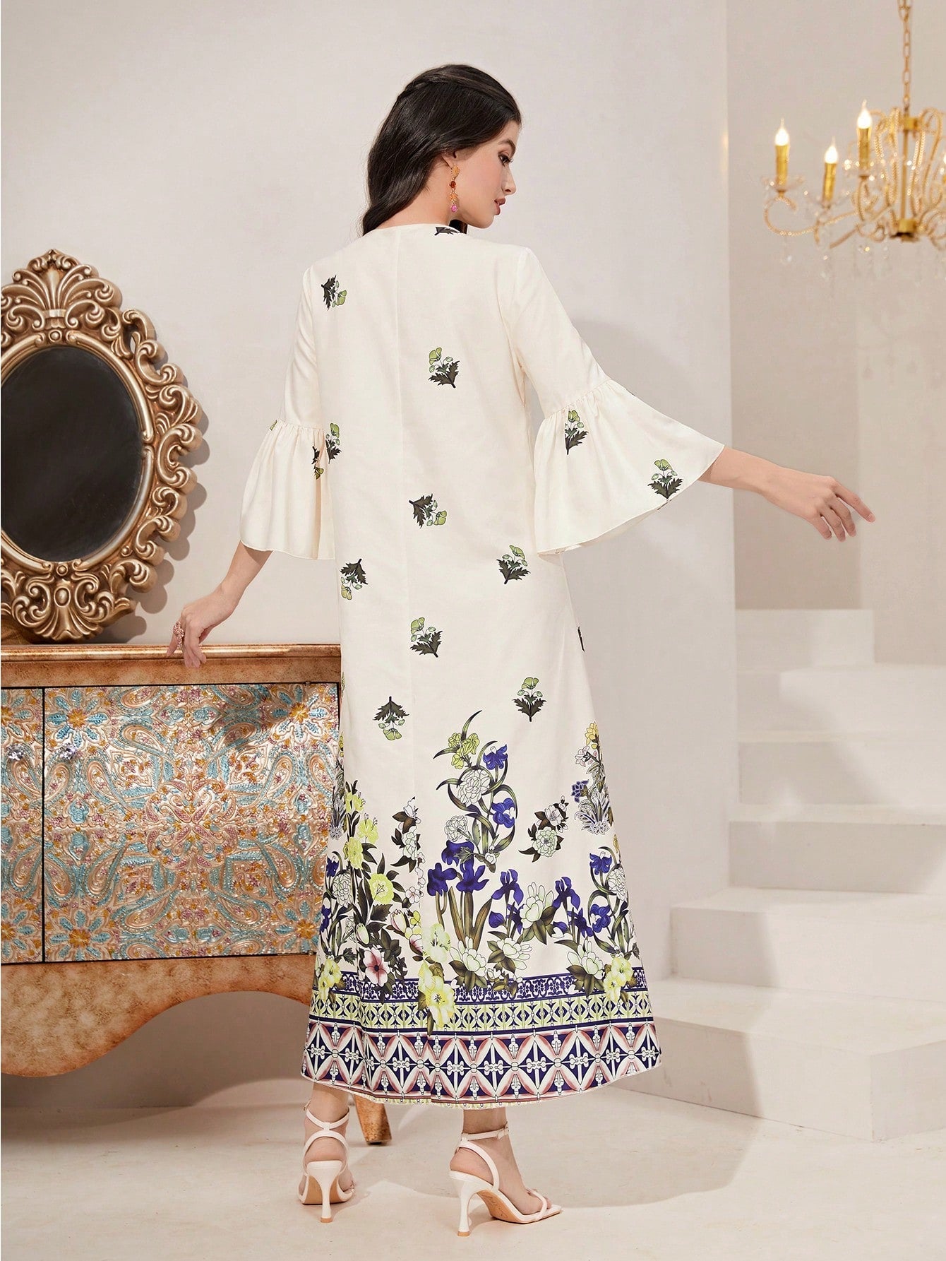 SHEIN Najma Floral Print Flounce Sleeve Dress