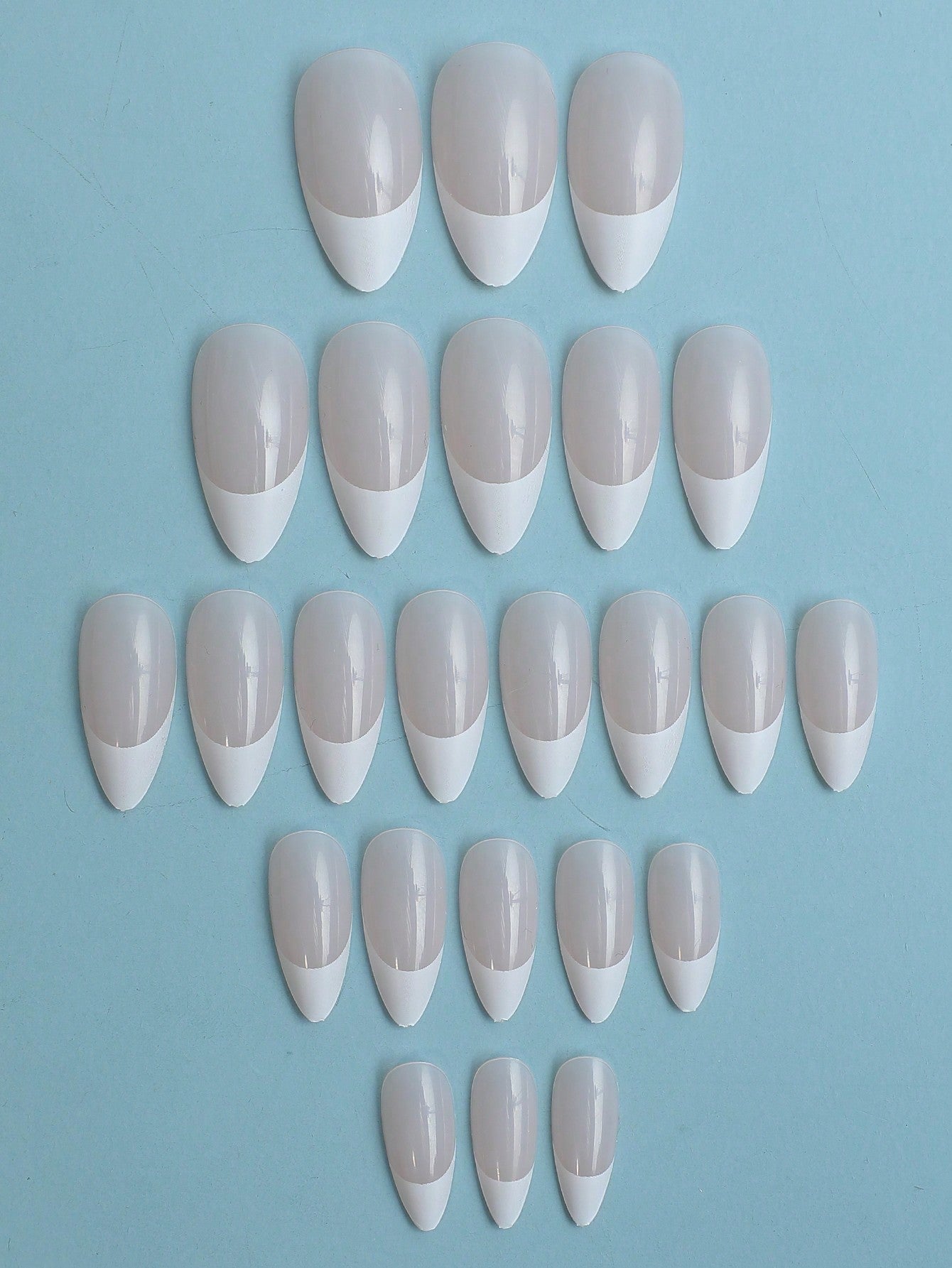 24 Pcs Pink Almond Press on Nails White French Fake Nail Simple Style Handmade Nails Press on for Women and Girls
