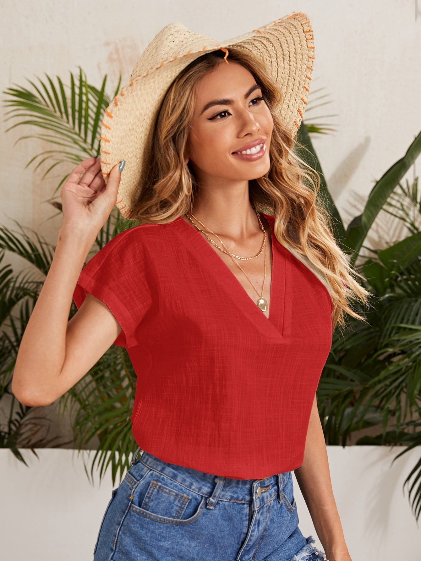 SHEIN LUNE Batwing Sleeve Solid Top