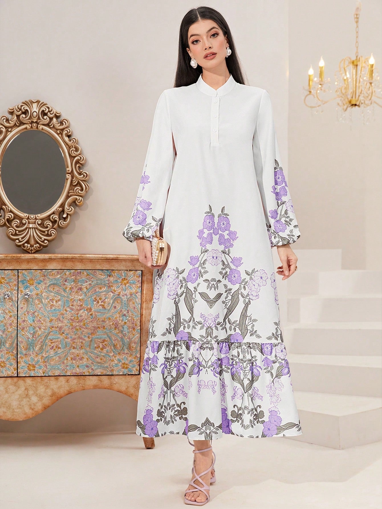 SHEIN Najma Floral Print Ruffle Hem Dress
