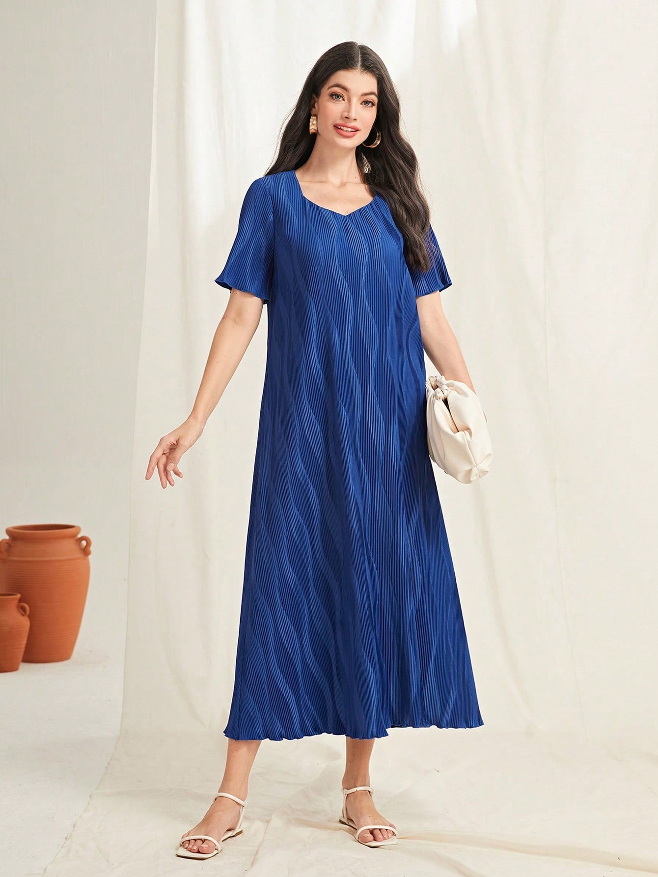 SHEIN Mulvari Sweetheart Neck Lettuce Trim Dress
