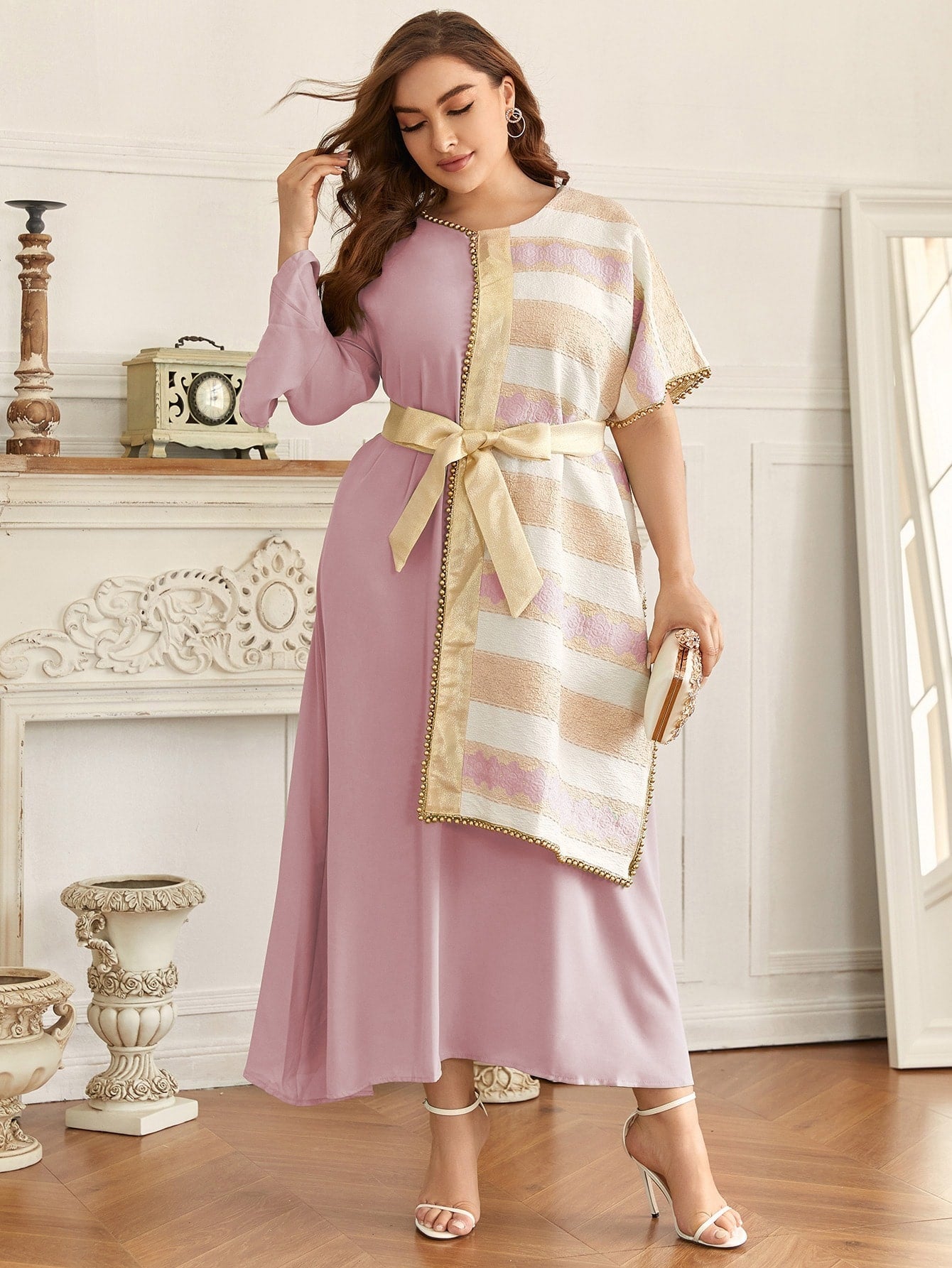 SHEIN Najma plus Striped Print Belted Dress