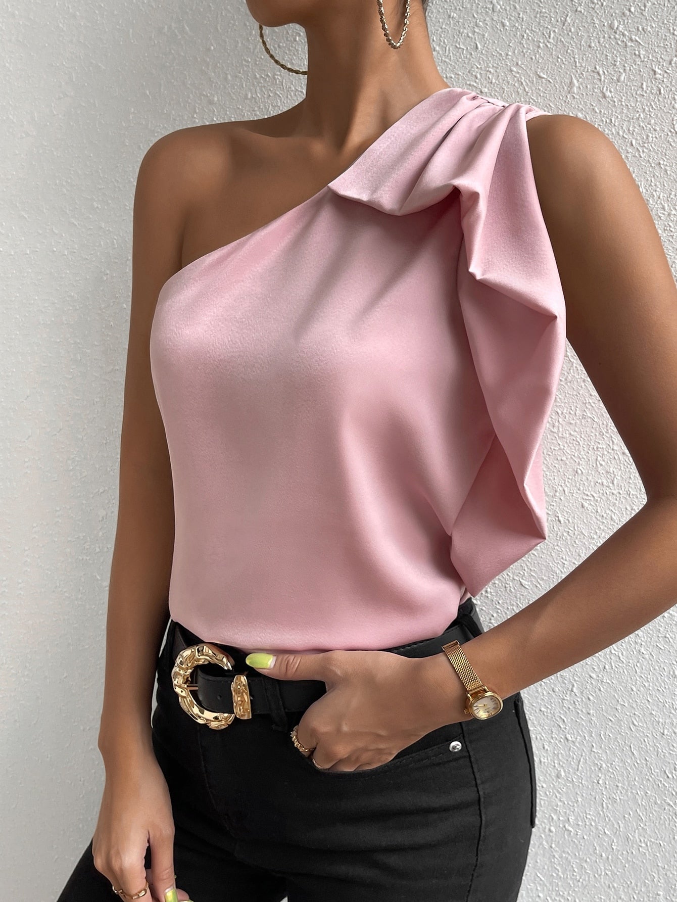 SHEIN Privé One Shoulder Ruched Blouse