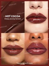 SHEGLAM Pout-Perfect Shine Lip Plumper-Hot Cocoa Moisturizing Plumping Solid Lip Gloss Non-Stick Nourishing Lip Plumping Serum Coconut Oil Lipstick Lip Cosmetics Gift Brown Lip Plumper
