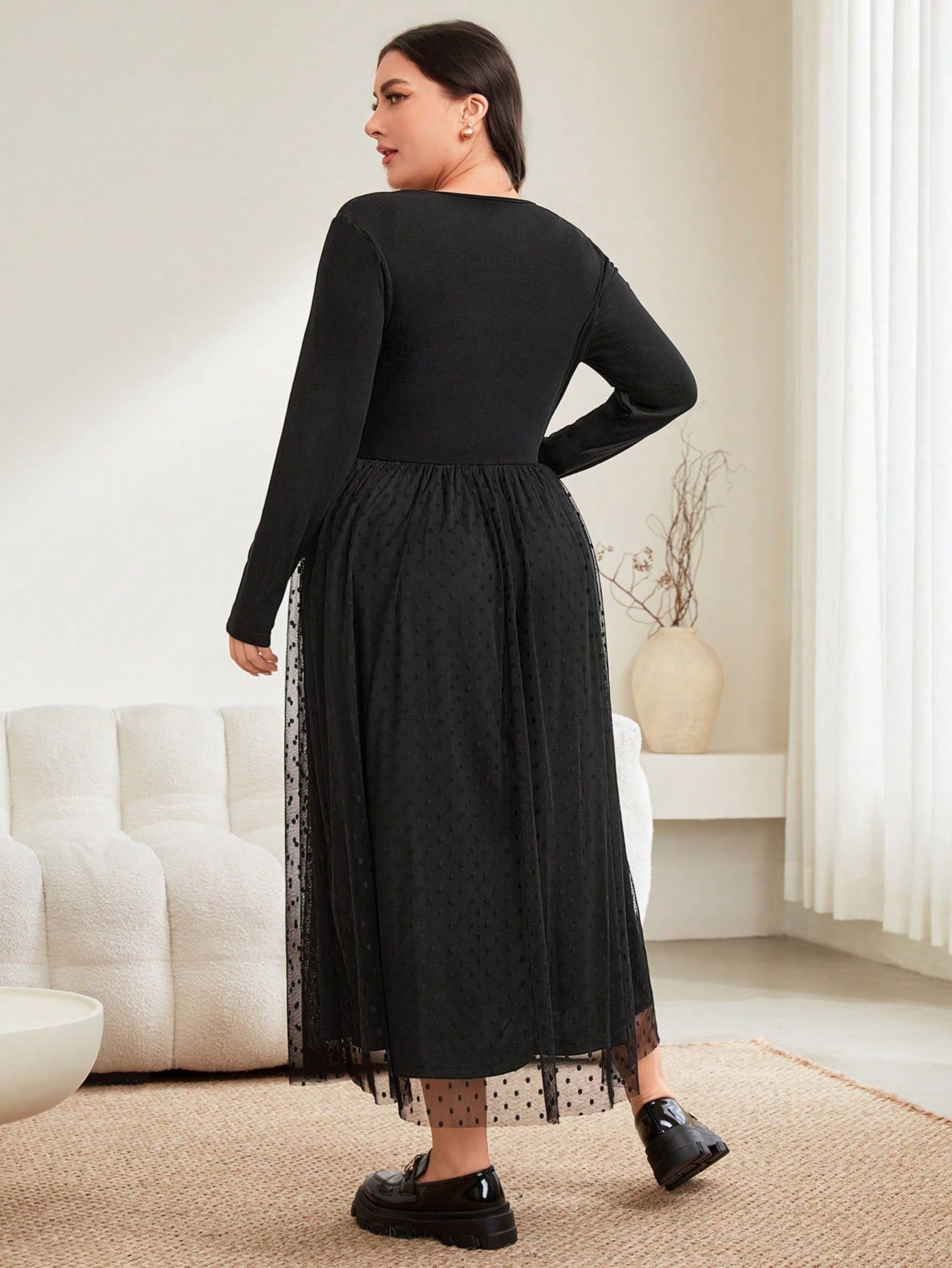 SHEIN Mulvari plus Size Women'S Polka Dot Mesh Overlay Dress