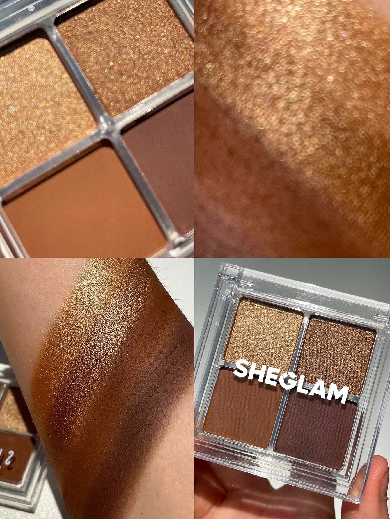 SHEGLAM Cosmic Crystal Eyeshadow Quad-Higher Self 4-Clolor Matte Glitter Eyeshadow Palette Gold Bronze Dark Chocolate High Shine Glitter Long Lasting Ultra Pigmented Smooth Blendable Eyeshadow Black Friday Winter Eyeshadow