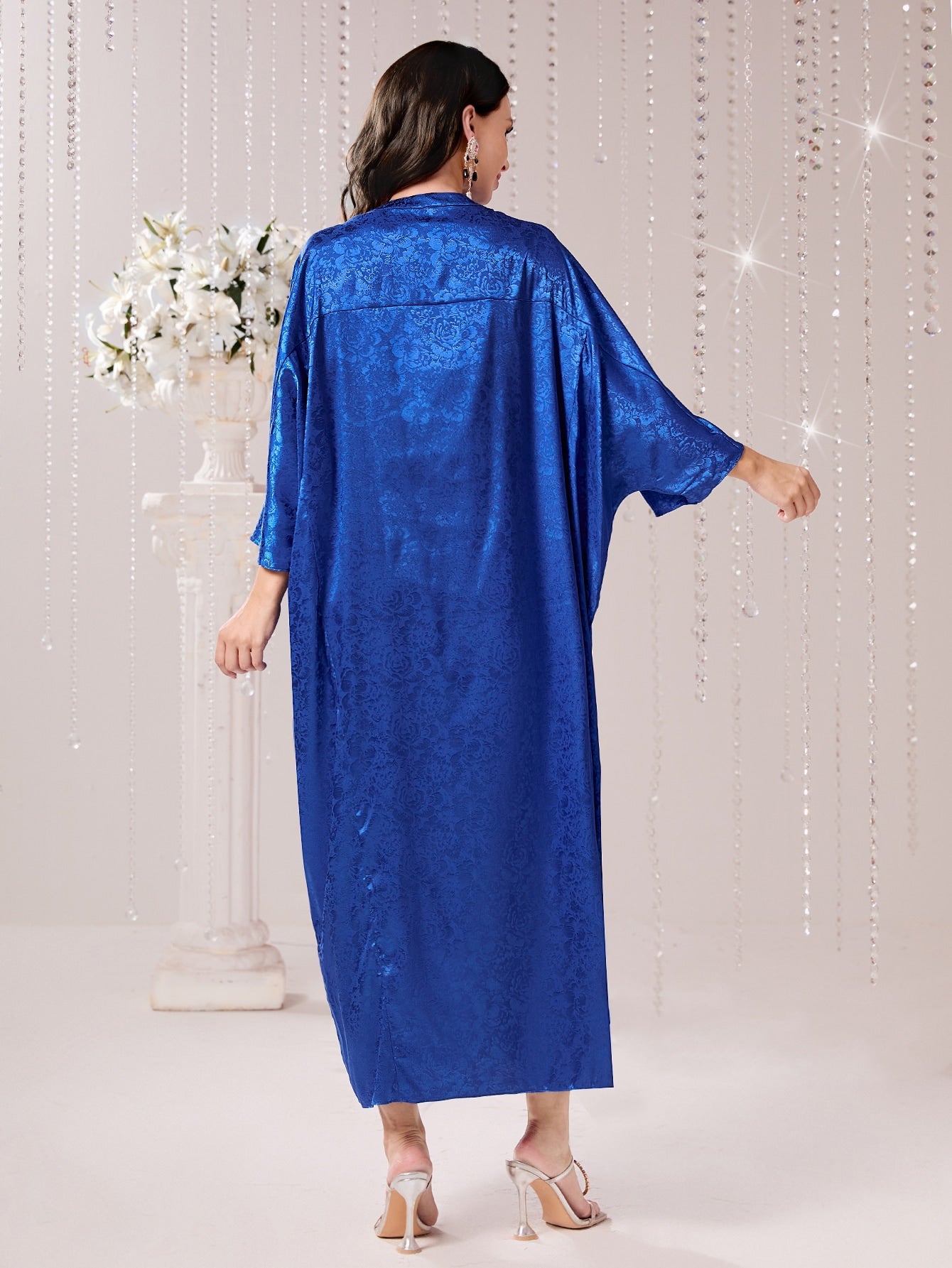 SHEIN Najma Jacquard Notched Batwing Sleeve Kaftan