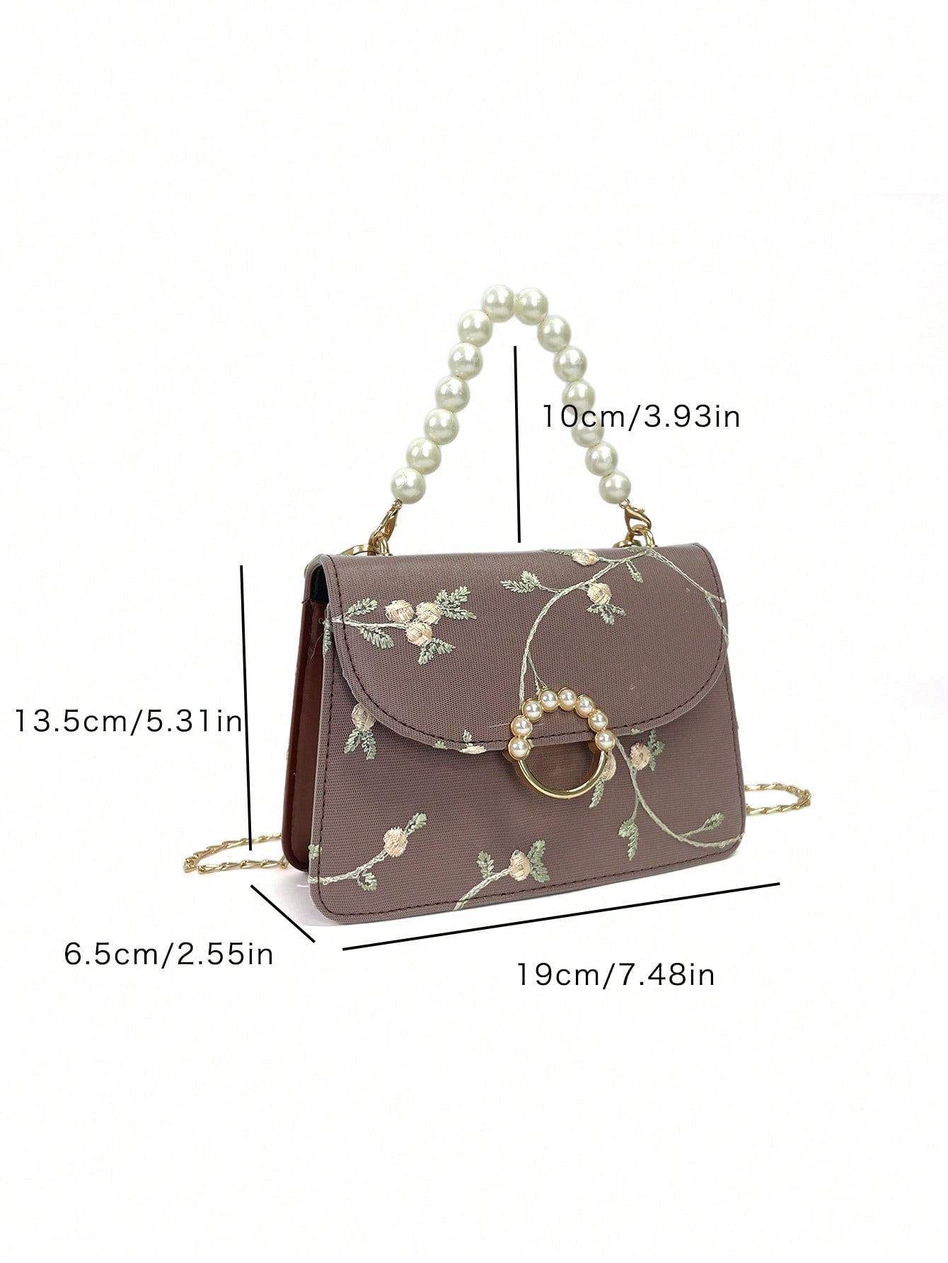 Mini Square Bag Flower Embroidery Faux Pearl Decor Fashionable