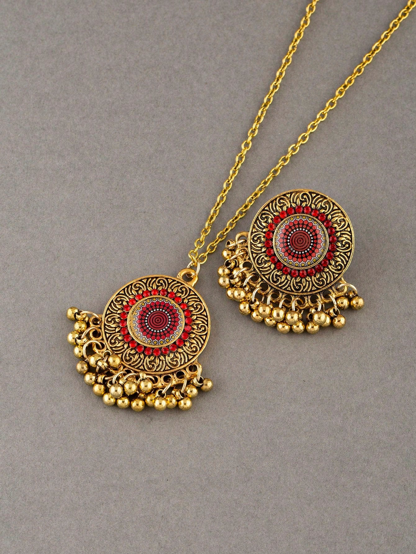 3Pcs/Set Vintage Beaded Necklace and Earrings Set with Tassel