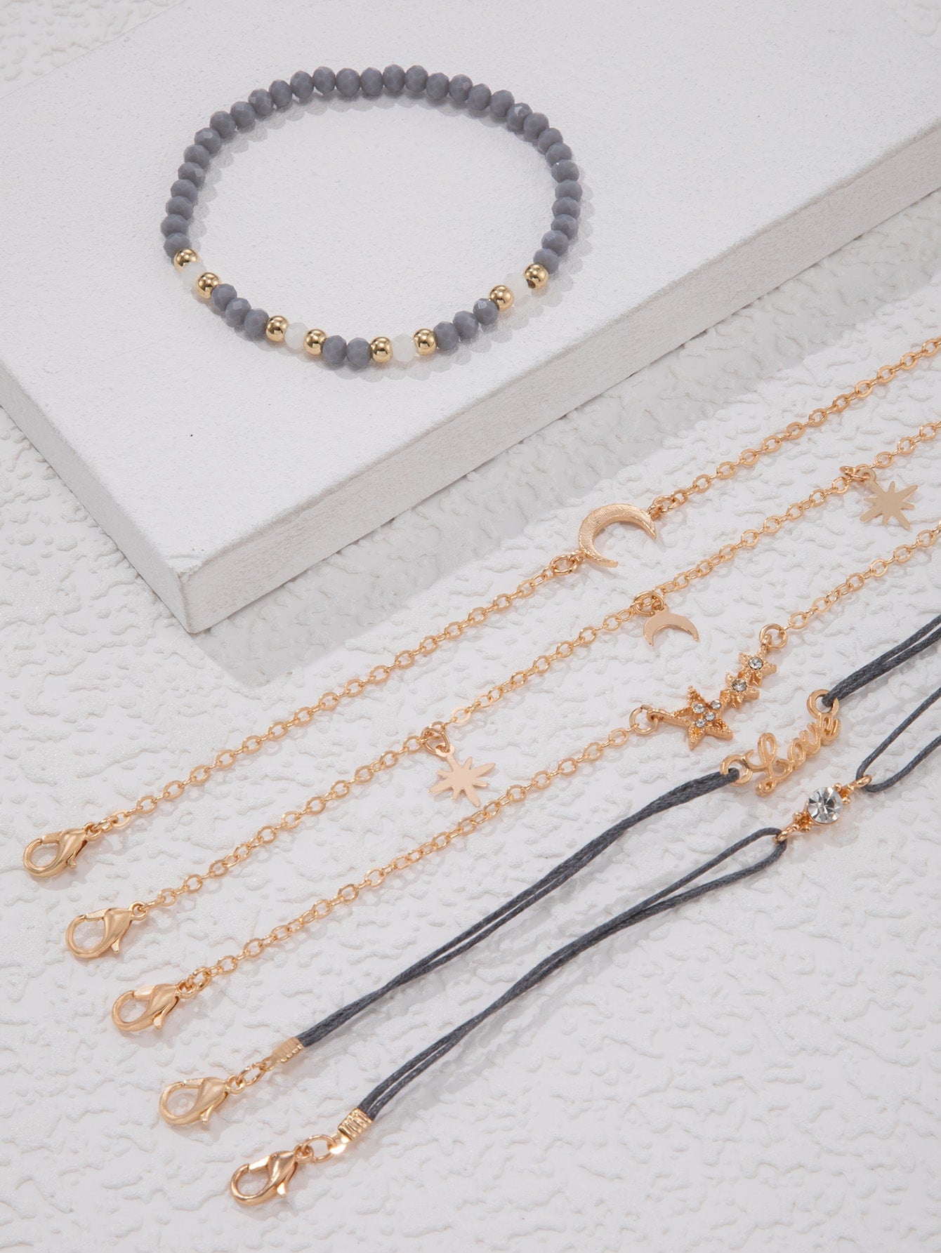 7Pcs/Set Rhinestone Star & Moon Decor Bracelet