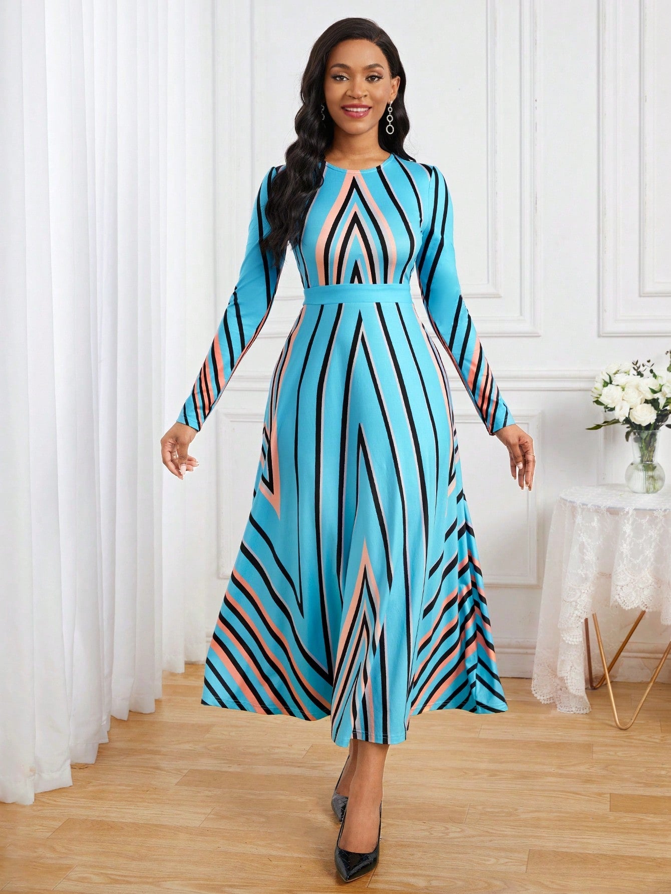 SHEIN Lady Women'S Herringbone Twill Print Dress